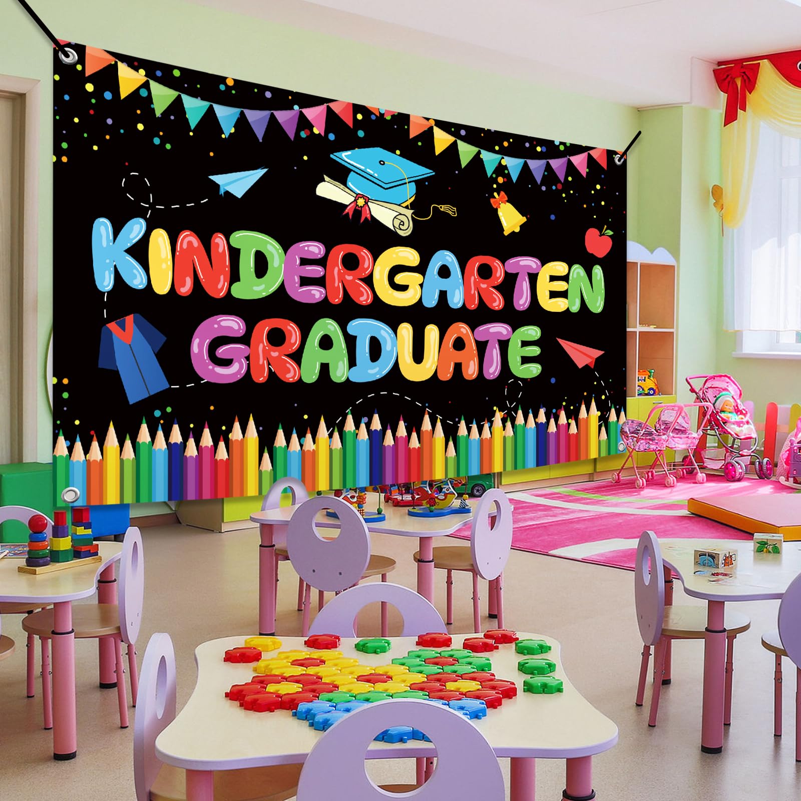 Kindergarten Graduate Banner 2025 - Large Last Day Of Kindergarten Backdrop, Preschool Graduation Party Decorations, Class Of 2025