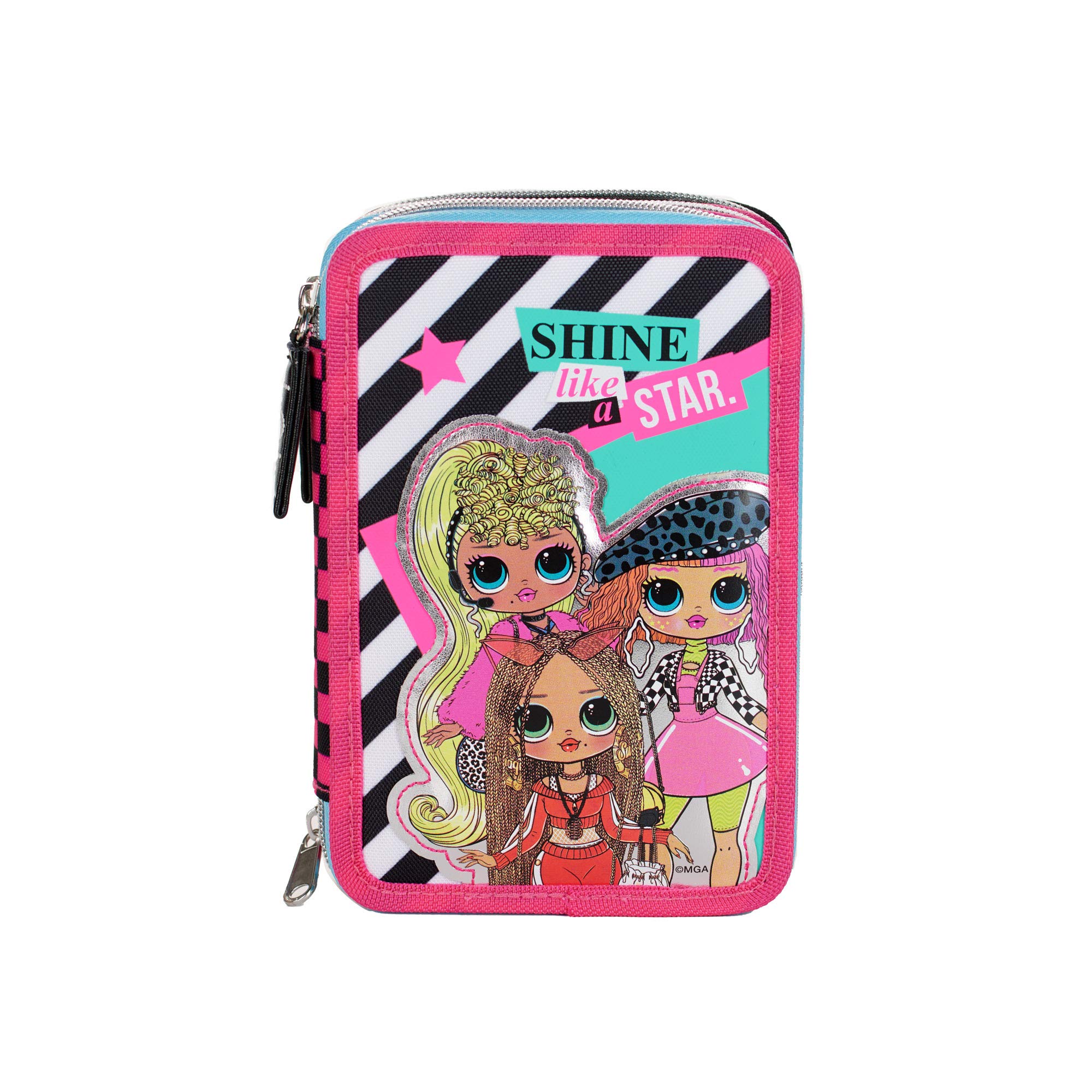 G.P. Schoolpack Zaino Scuola LOL O.M.G. Estensibile 40x29x13(+9) cm + Astuccio 3 Zip Completo