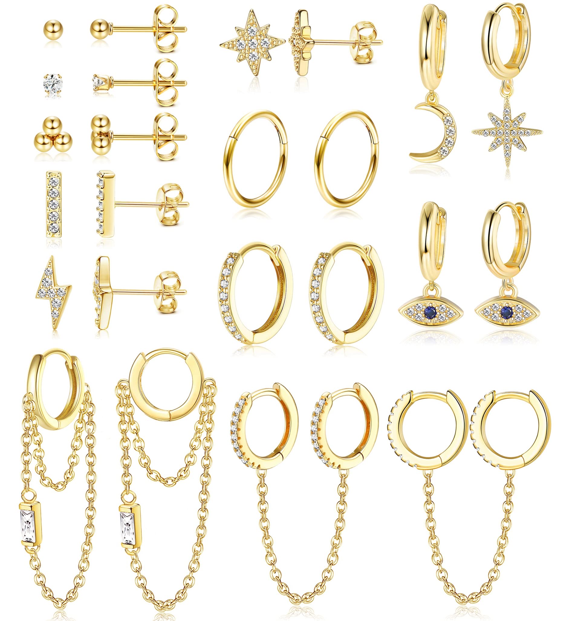 SAILIMUE 12Pairs 14K Gold Plated Earring Sets For Multiple