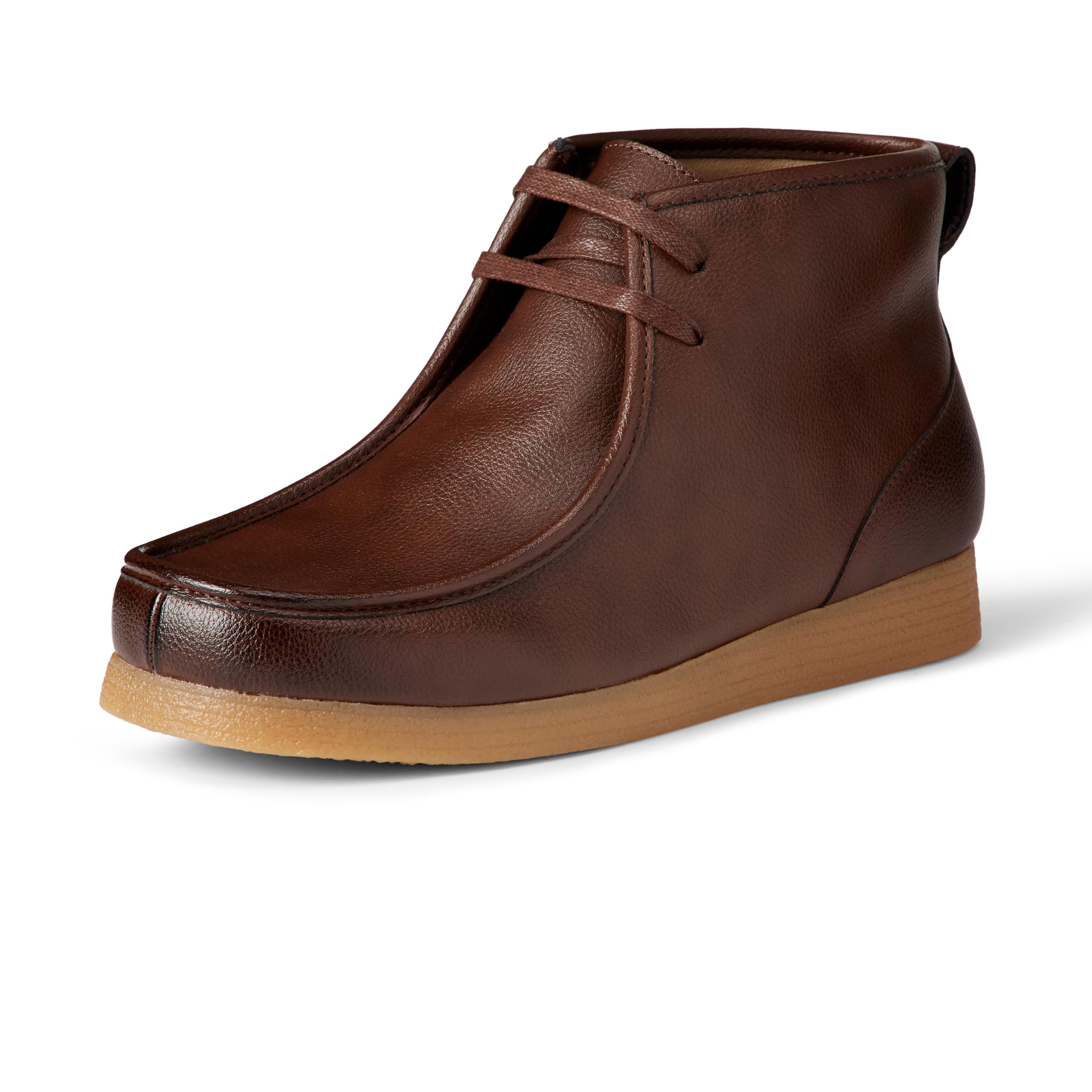 Amazon Essentials Men's Chukka Moc Toe Boots, Dark Brown Faux Leather, 8