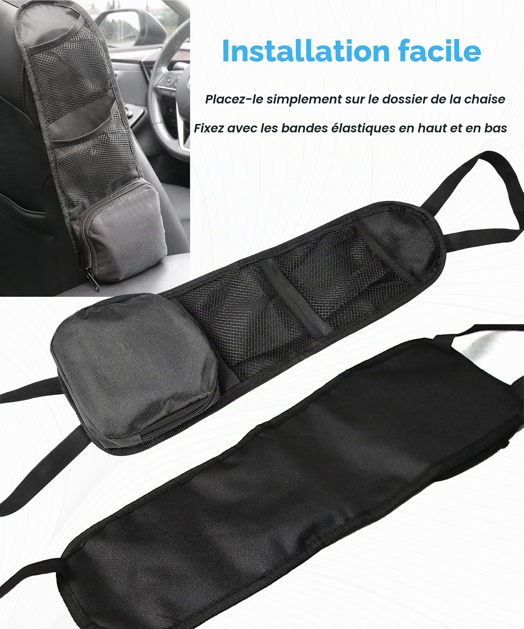 Accessoire Voiture,Rangement Voiture,Accessoires Van Aménagé,Ajustable en Hauteur Filet à Bagages Entre Les Sièges,Rangement pour Petits Objets,Convient à Toutes les Voitures,Camions,SUV