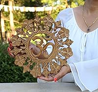 DharmaObjects Handcrafted Wooden Sacred Om Wall Hanging Art - 12" Natural Recycled Wood Decor for Yoga Altar Home