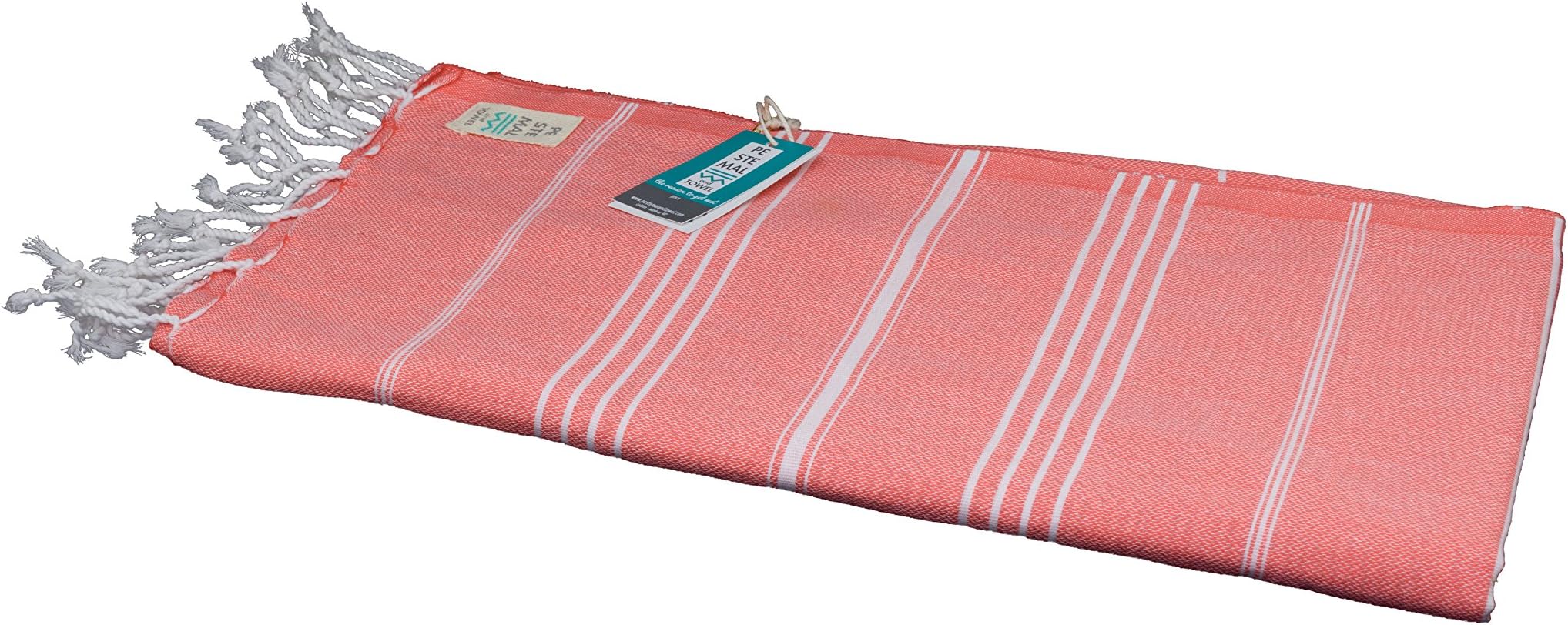 Pestemal Beach Towel with Turkish Design โ GAIA - eco-friendly thin lightweight organic soft cotton - natural quick dry breathable blanket โ Orange, 100x180 cm