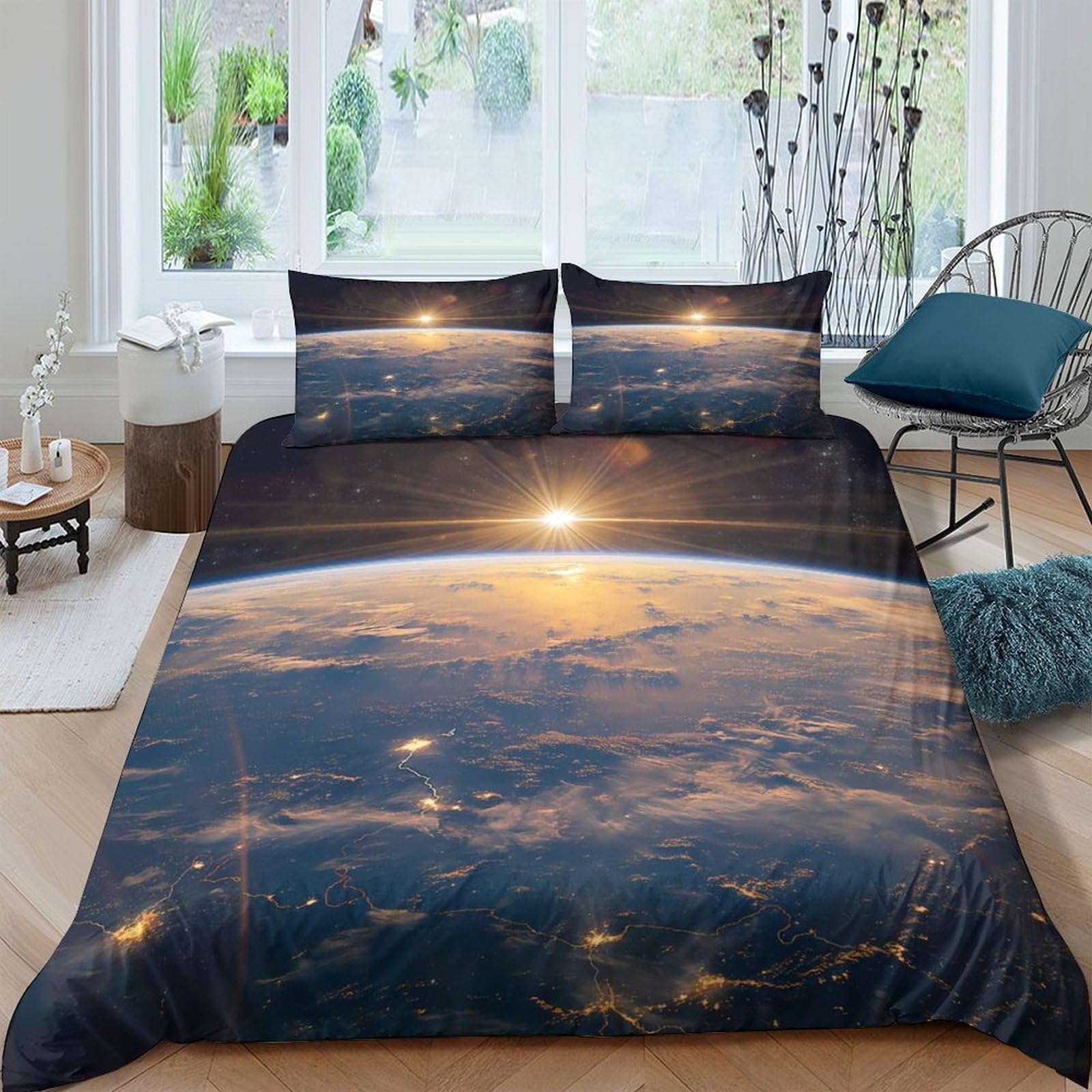 Ctjqhvkz Style-6 3D Printed Sunrise Horizon Fitted Sheet Microfiber Soft Breathable Earth View Bed Cover For Bedroom Guest Room Decor Single（135X200cm）