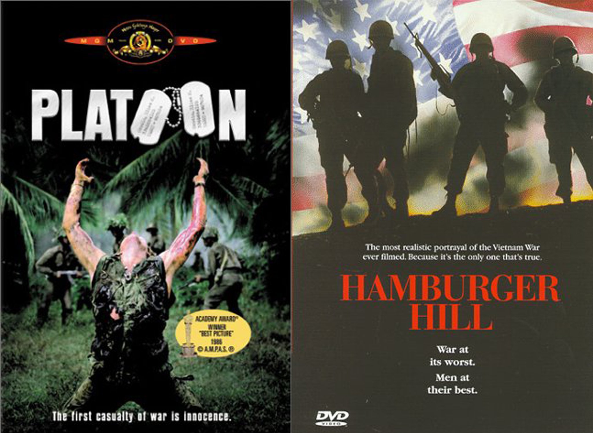 Vietnam War Classic Movies - Oliver Stones Platoon Hamburger Hill 2-DVD Bundle