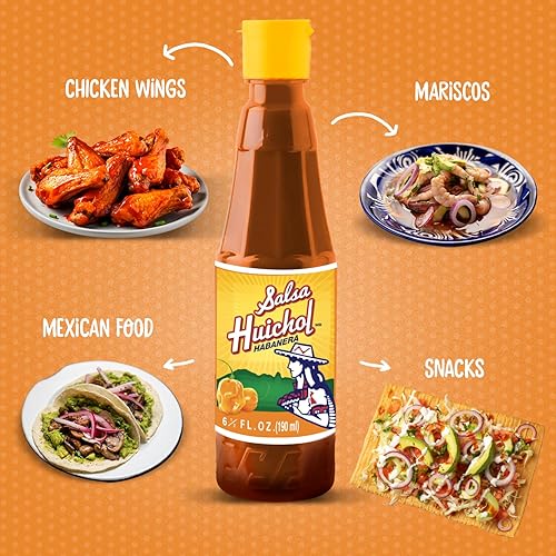 Miniatura 4 de Salsa Huichol Habanera  Paquete de 12 (6.42 oz cada uno)  Hecho con ingredientes totalmente naturales, ideal para alas, mariscos y aperitivos