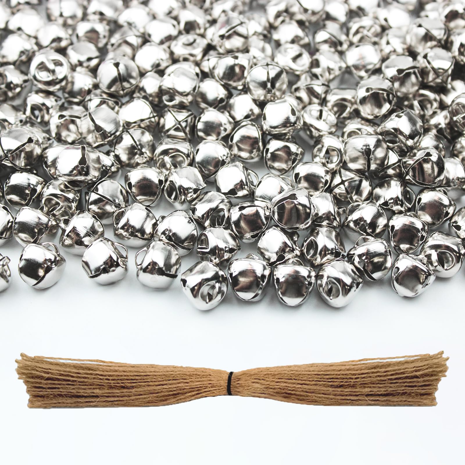 Photo 1 of 300PCS Jingle Bells for Craft and 100PCS String Set, 0.5 Inch Craft Bells Bulk DIY Bells for Christmas Festival Decoration Home Decoration(Silver)