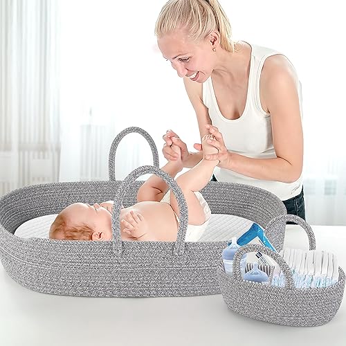 Miniatura 2 de Pro Goleem Cesta cambiadora de pañales para bebé, portátil, fácil de limpiar, para bebés recién nacidos, con 1 almohadilla de espuma, 2 fundas