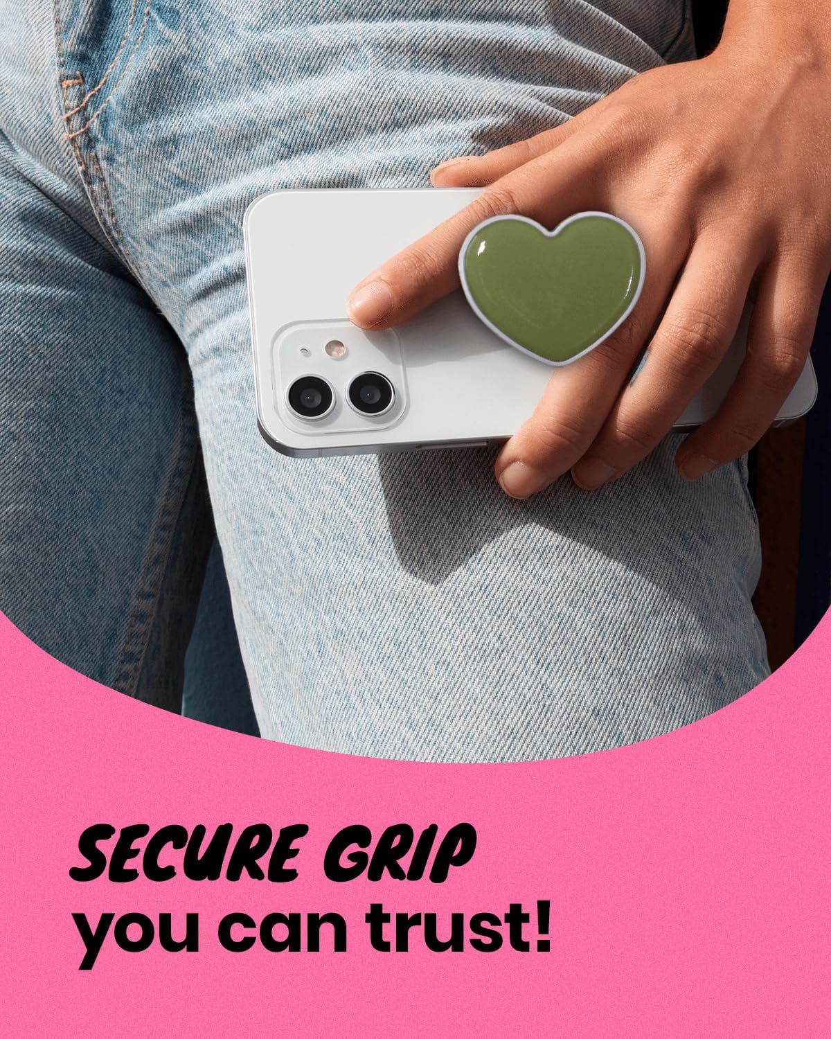 OnTheGrip Cute Solid Macaron Color Heart Shape Collapsible Mobile Phone Grip Stand Holder for Smartphone Tablet Cell Phone Accessory (Jade Green) image 5