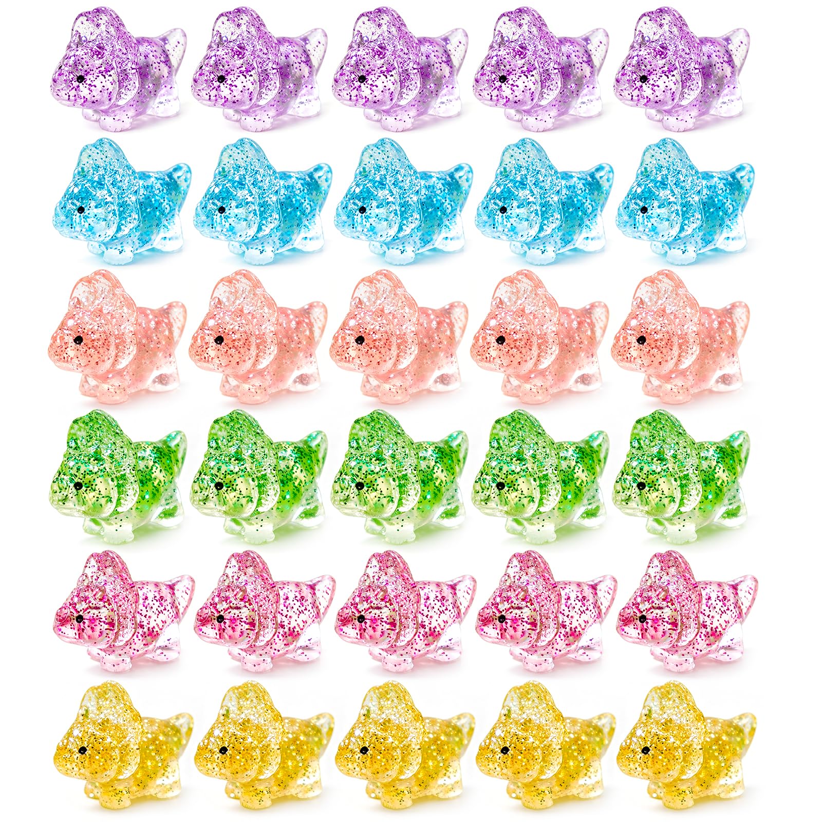 30Pcs Mini Dinosaur Figures, Tiny Resin Dinosaurs with Glitter, Colorful Animal Figures for DIY Crafts, Cute Dinosaur Toys, Artificial Ornament for Fairy Garden, Micro Landscape and Aquarium Decor