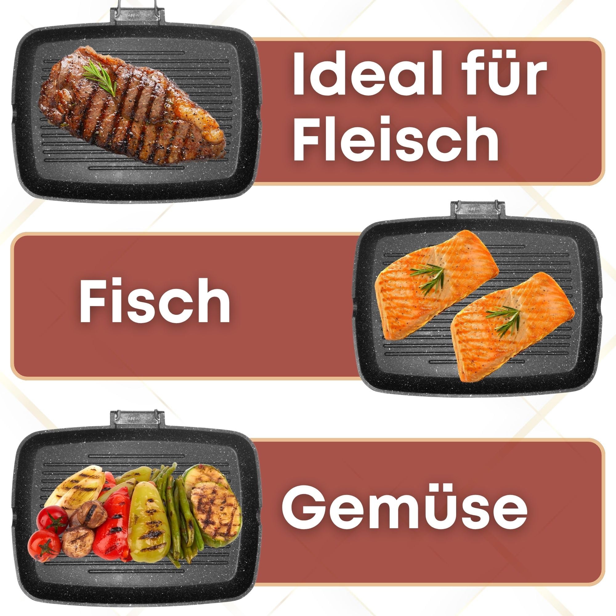 NAMAI - Grill Pan - Non Stick Pan - 36CM x 24CM (no Induktion)- Spülmaschinenfest - Aluminium Druckguss - Grillpfannen für Gasgrill - Pan Grill - Grill Pfannen - Grillpfannen - Made in Italy