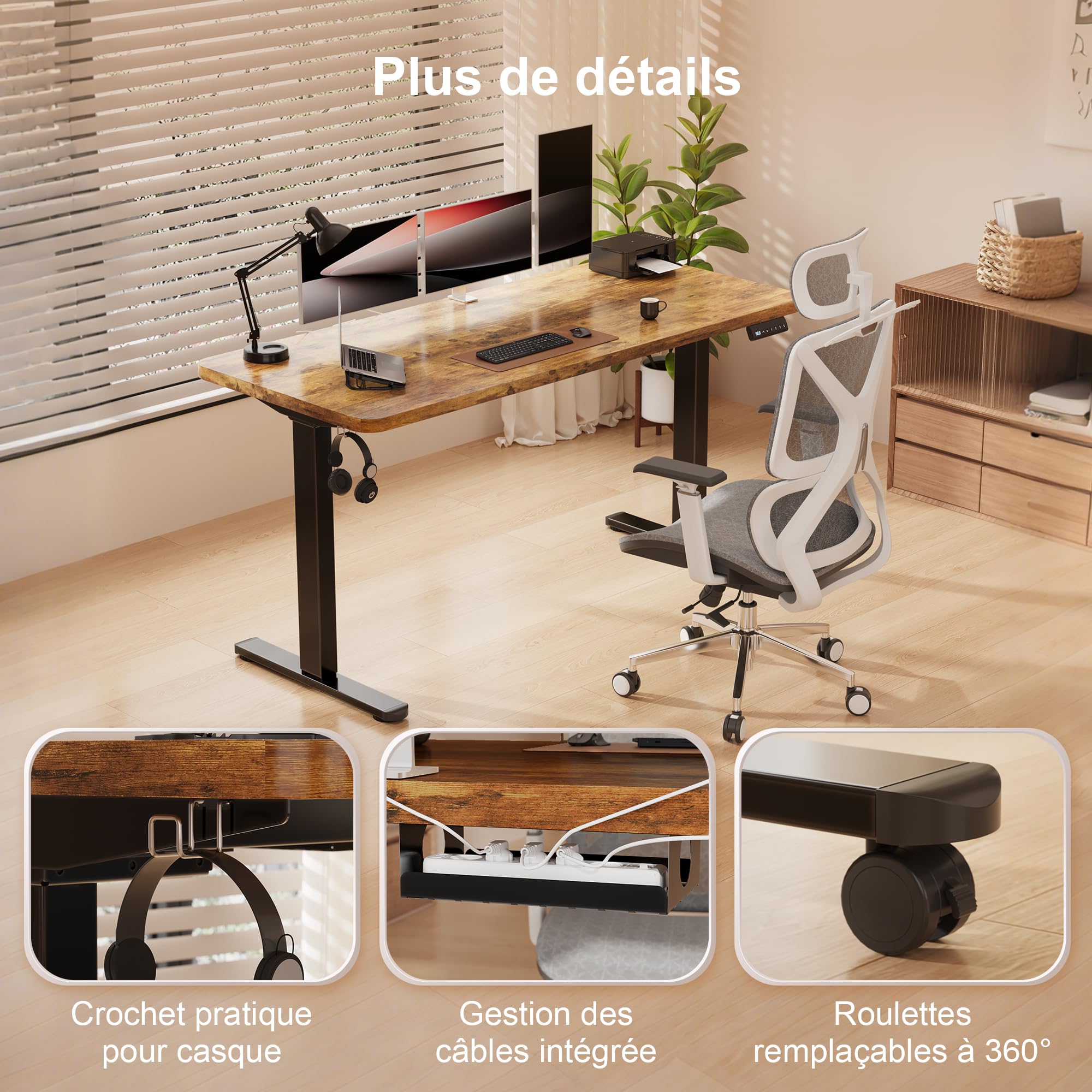Homall Cadre de Bureau Assis Debout réglable électrique à 2 Moteurs, piètement de Table Qui Monte et Qui descend. Panneau de Contrôle à Fonctions Mémoires, capacité de Charge de 120 kg (Noir)