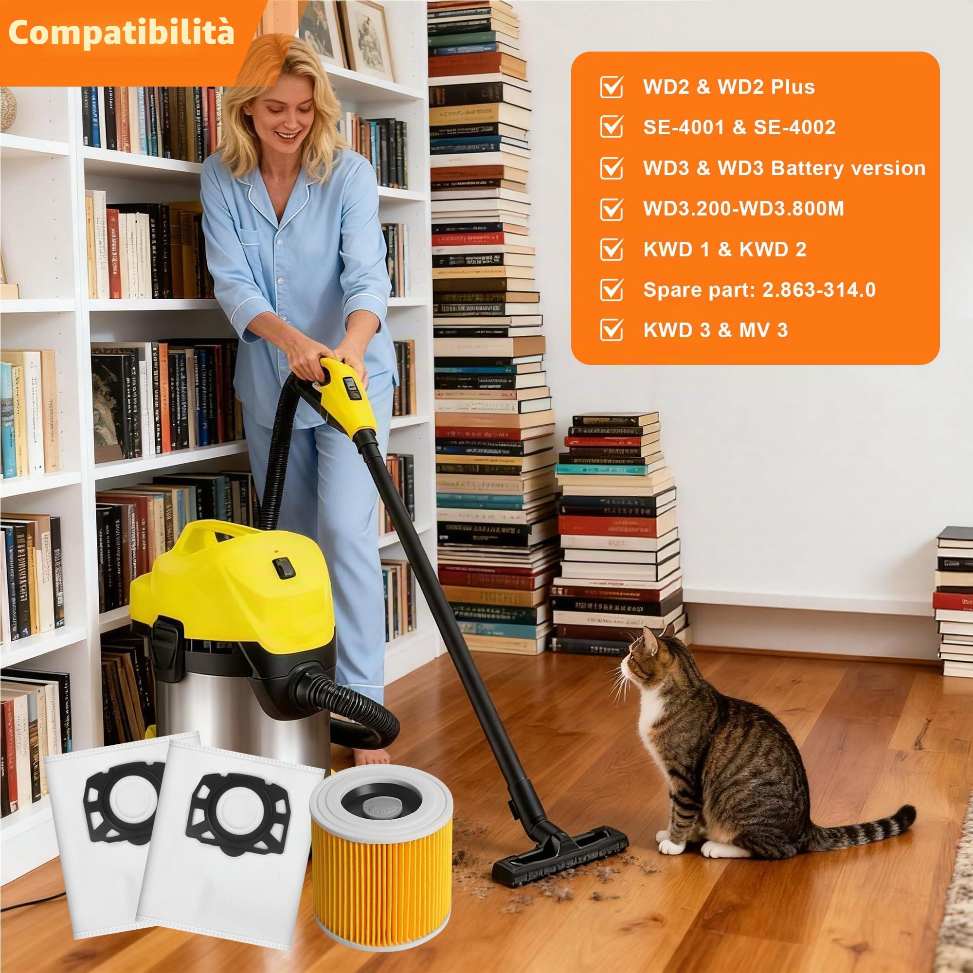 15 pezzi per Kärcher KFI 357 Sacchetti per Aspirapolvere +2 Filtri +2 Spazzole per Filtri Ricambi per Kärcher WD2 Plus, WD2, WD3, SE4002, SE4001 KWD1-3 WD3.200, 2.863-314.0