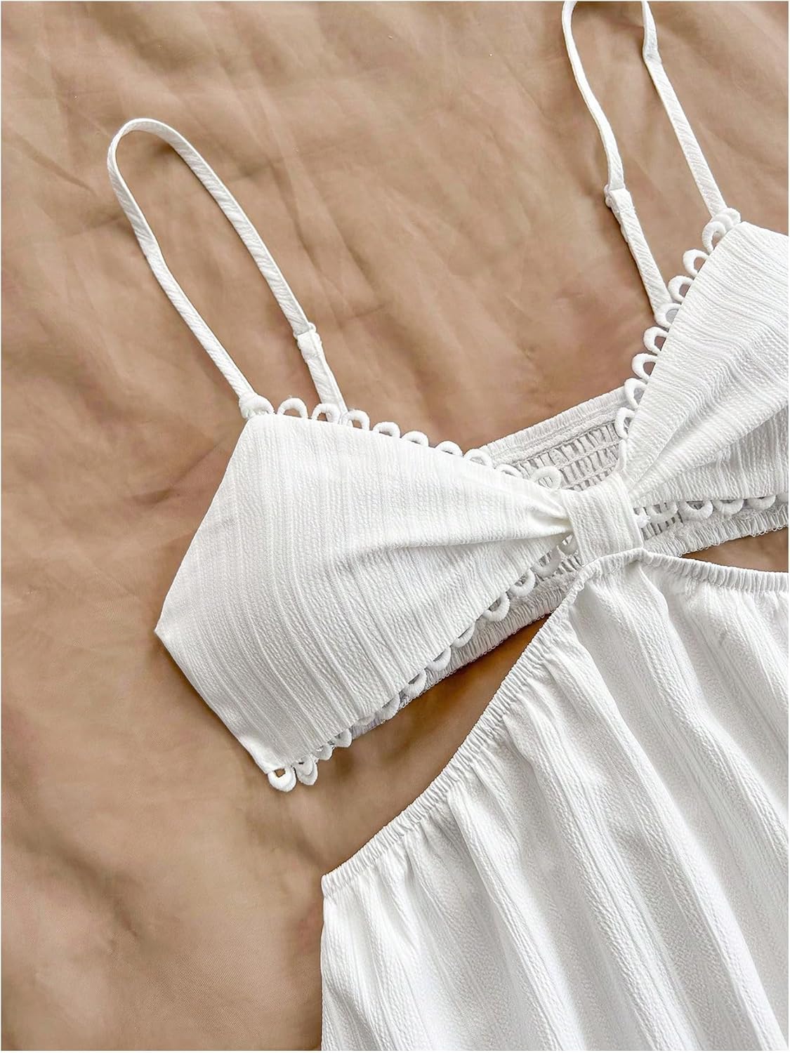 OYOANGLE Women's Cut Out Smocked Sundress Backless Ruffle A Line Cami Dress Flowy Mini Dress - Image 3