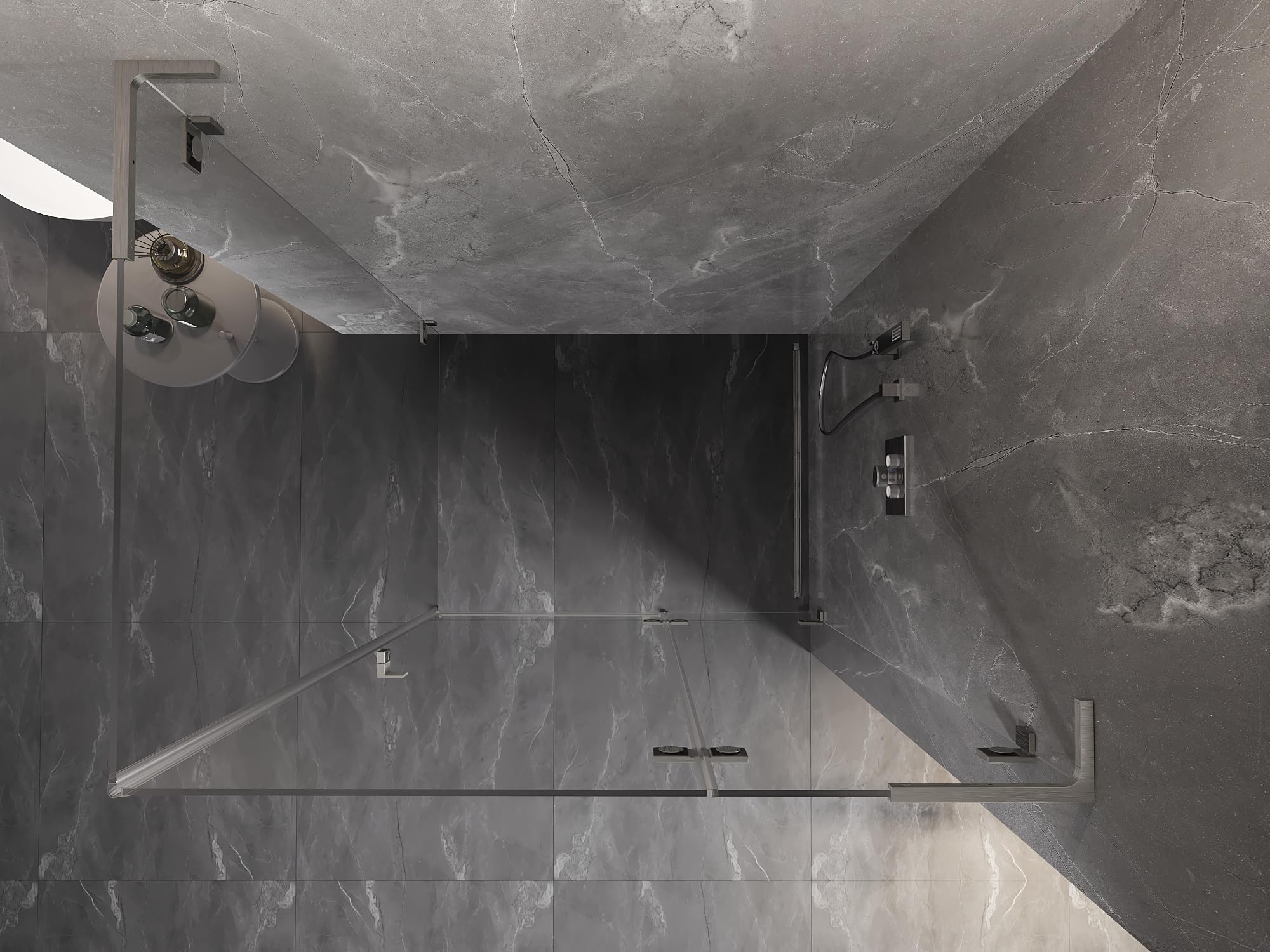 Mexen Lunar L Box Doccia Destra con Porta Battente 85x90 Trasparente Nichel Spazzolato