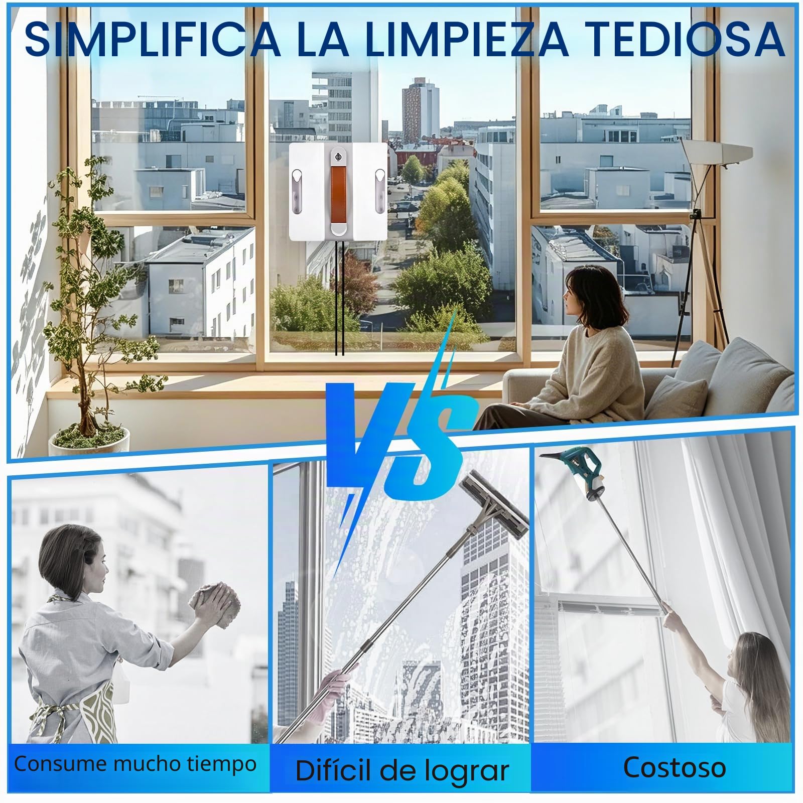 Robot Limpiacristales, 3500pa Limpia Cristales Electrico Ventanas con Mando, 3 Modos Limpieza,Navegación Inteligente,6 Paños de Limpieza, Limpiacristales Electrico para Ventanas, Espejos y Azulejos