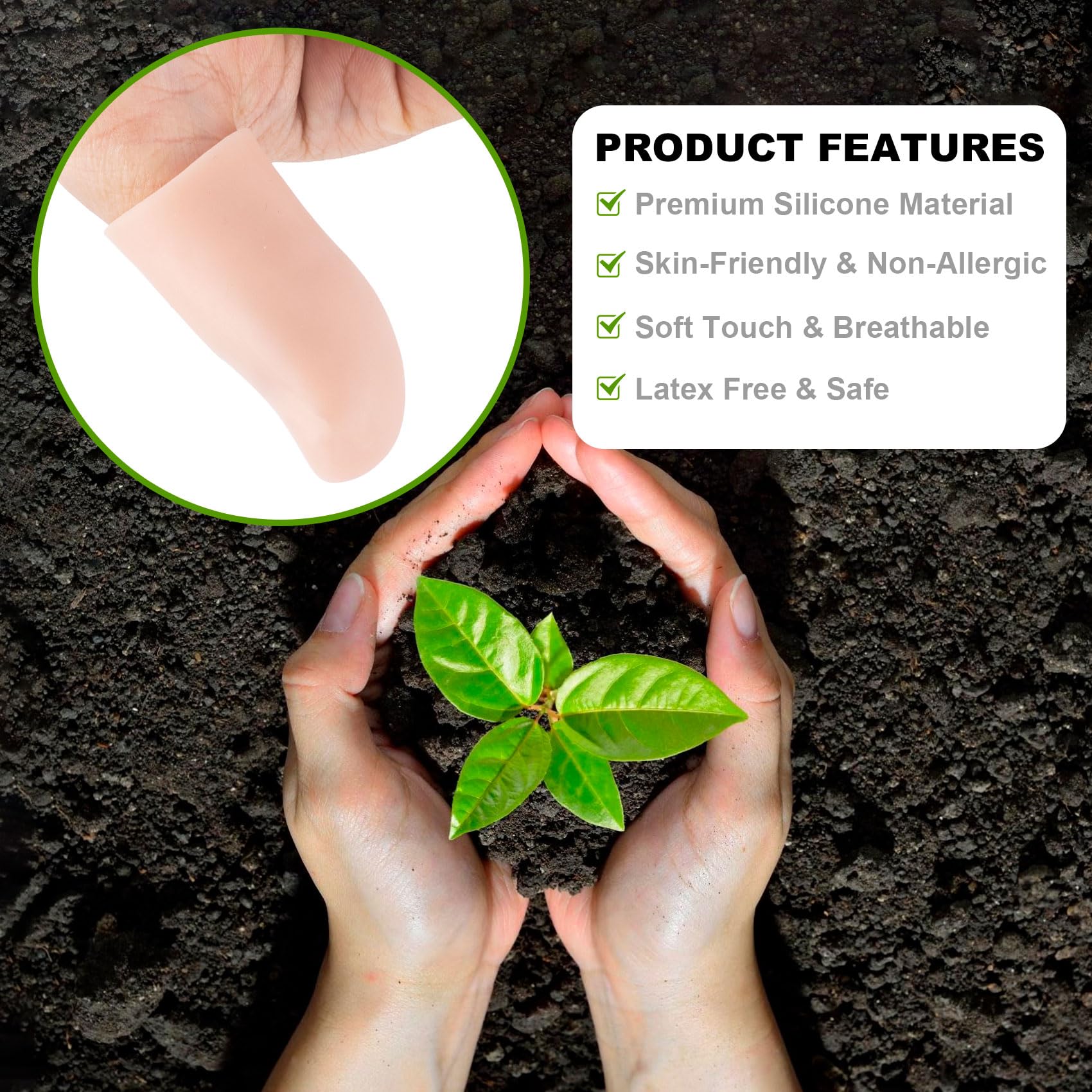 HINZIC 10pcs Gel Finger Cot Covers, Silicone Finger Protector Sleeves, Thumb Support Fingertip Caps for Hands Cracking, Eczema Skin, Trigger Finger Arthritis Pain Relief