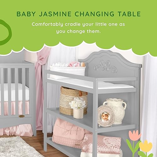 Miniatura 6 de Sweetpea Baby Cambiador Jasmine en platino  Madera maciza de pino de Nueva Zelanda, rieles de seguridad y correa, espaciosos estantes de