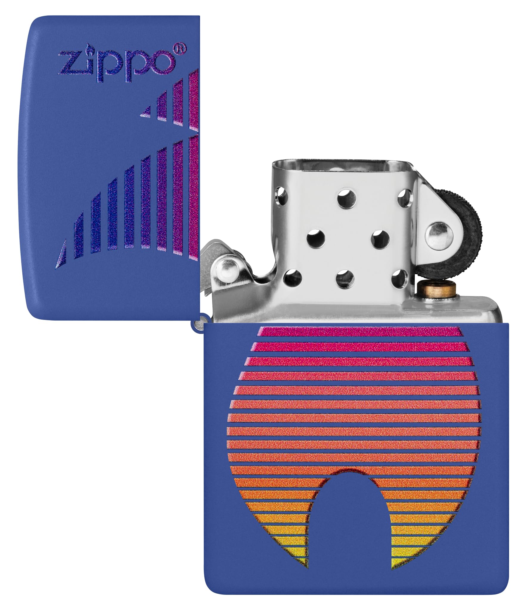 Zippo Rainbow Retro Logo Zapalniczka Sztormowa, Kolorowy Nadruk, do Napełniania, Wielokrotnego Użytku, Wiatroodporna Konstrukcja, Wykonano w USA, Niebieski Matowy (Royal Blue)