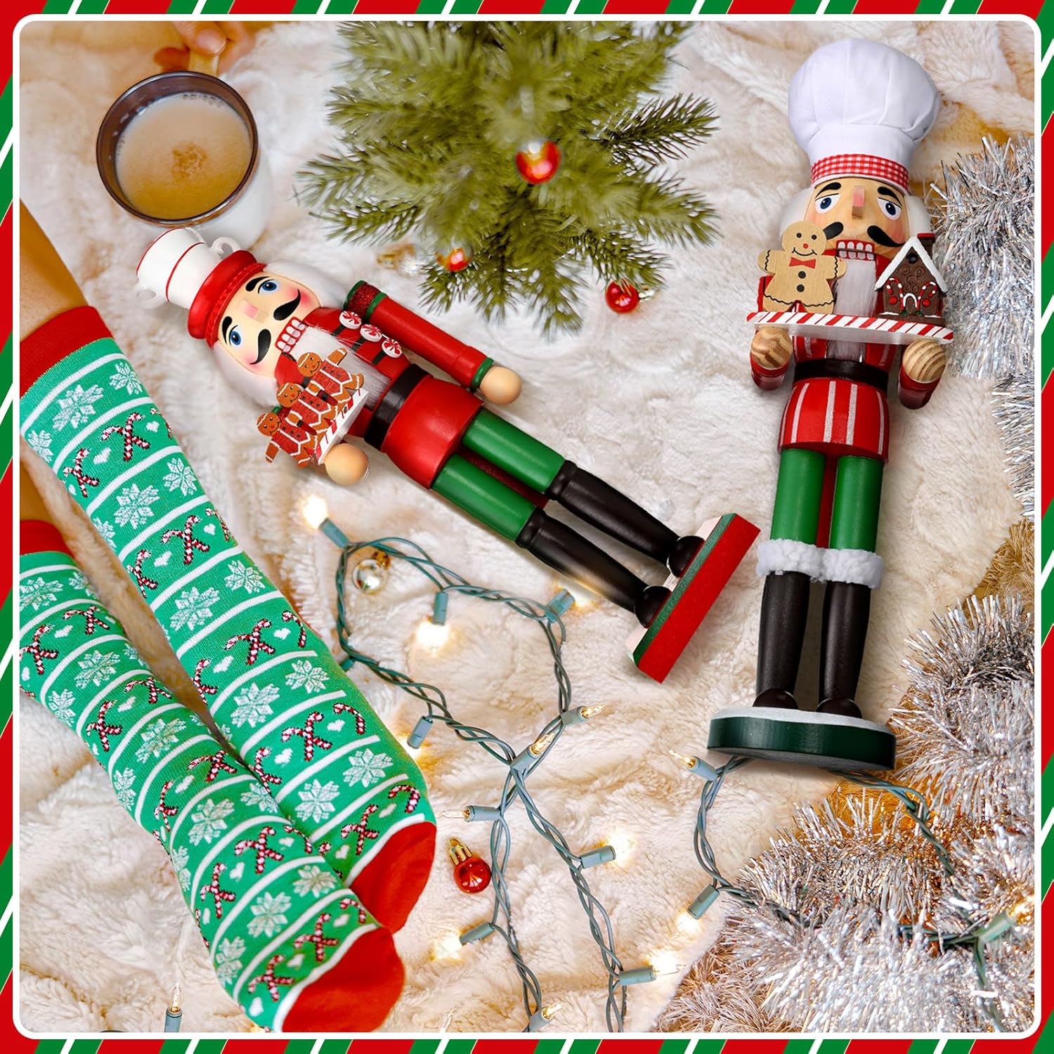 Soaoo 2 Pcs Christmas Nutcracker Ornament 15'' Wooden Nutcracker Figures Traditional Nutcrackers Soldier Christmas Decor for Desktop Table Collectible Decoration (Elegant)