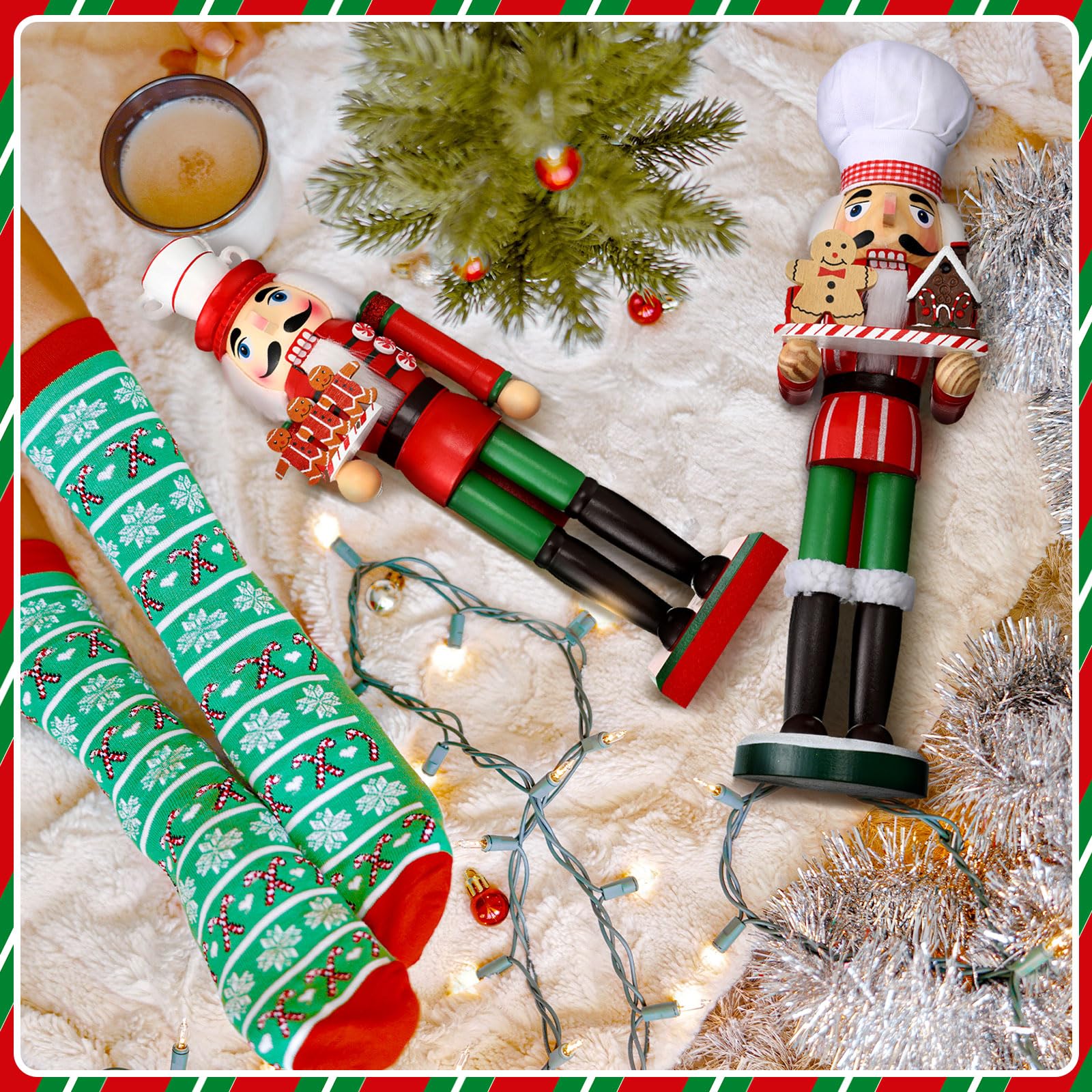 Soaoo Nussknacker-Ornament, 38,1 cm, Nussknacker-Figuren, traditioneller Nussknacker, Soldat, Weihnachtsdekoration für Schreibtisch, Tisch, Sammlerstück, Dekoration, elegant, 2 Stück