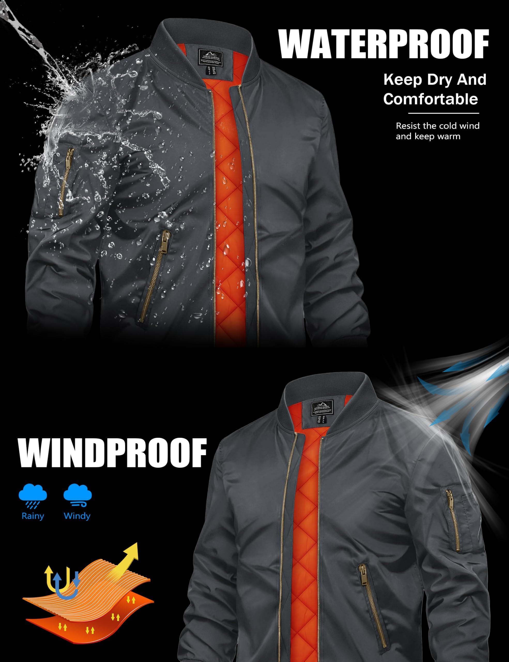 TACVASEN Uomo Giubbotto bomber Jacket Autunnale Calda Sportiva Tempo Libero Casual