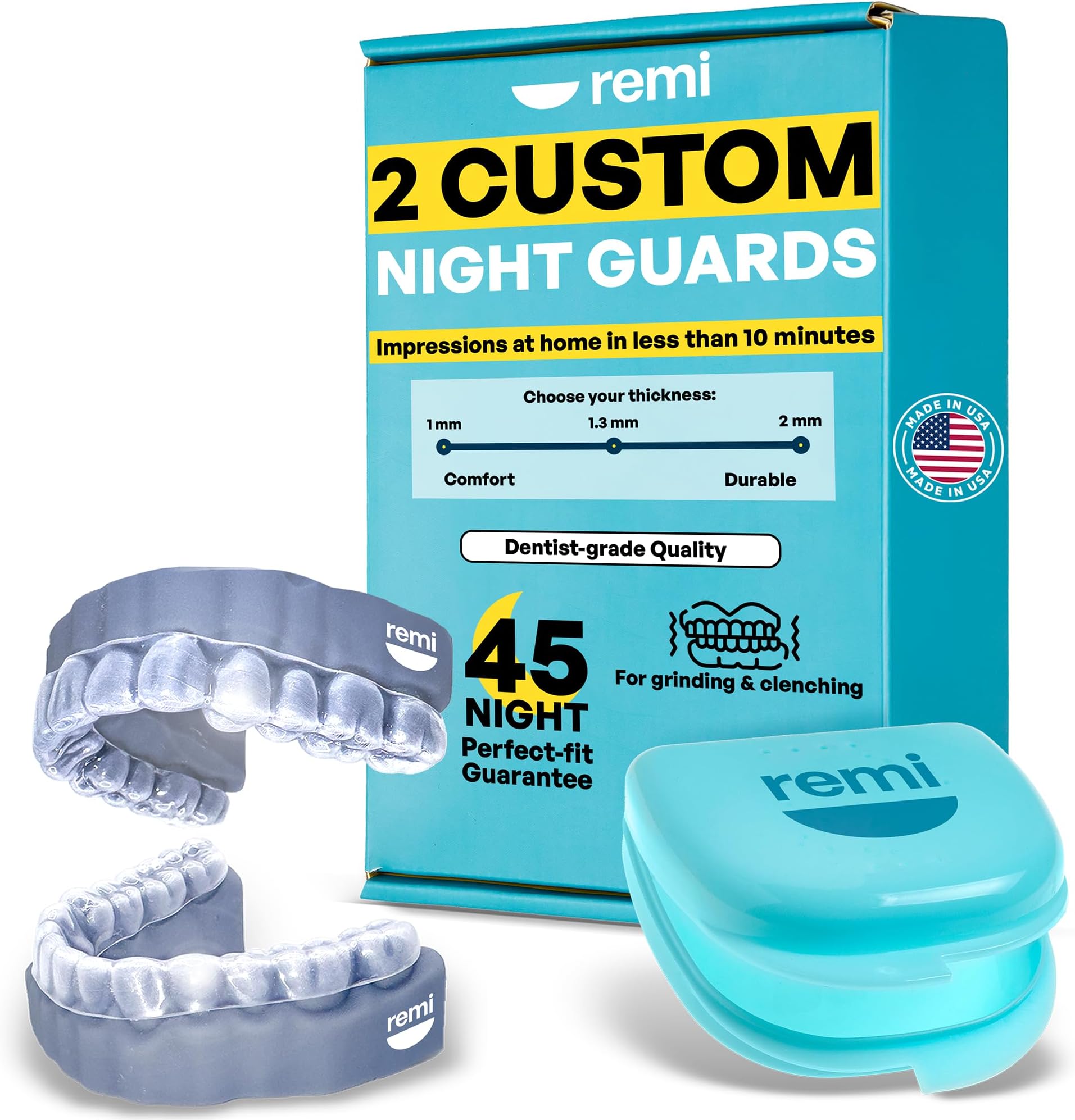 Remi Custom Night Guard(s) at-Home Two Dental Grade Moldable Mouth Guard (Top & Bottom Set) Mouth Guard for Grinding Teeth At Night, Bruxism, & TMJ Relief (2 Night Guards for Teeth Grinding)