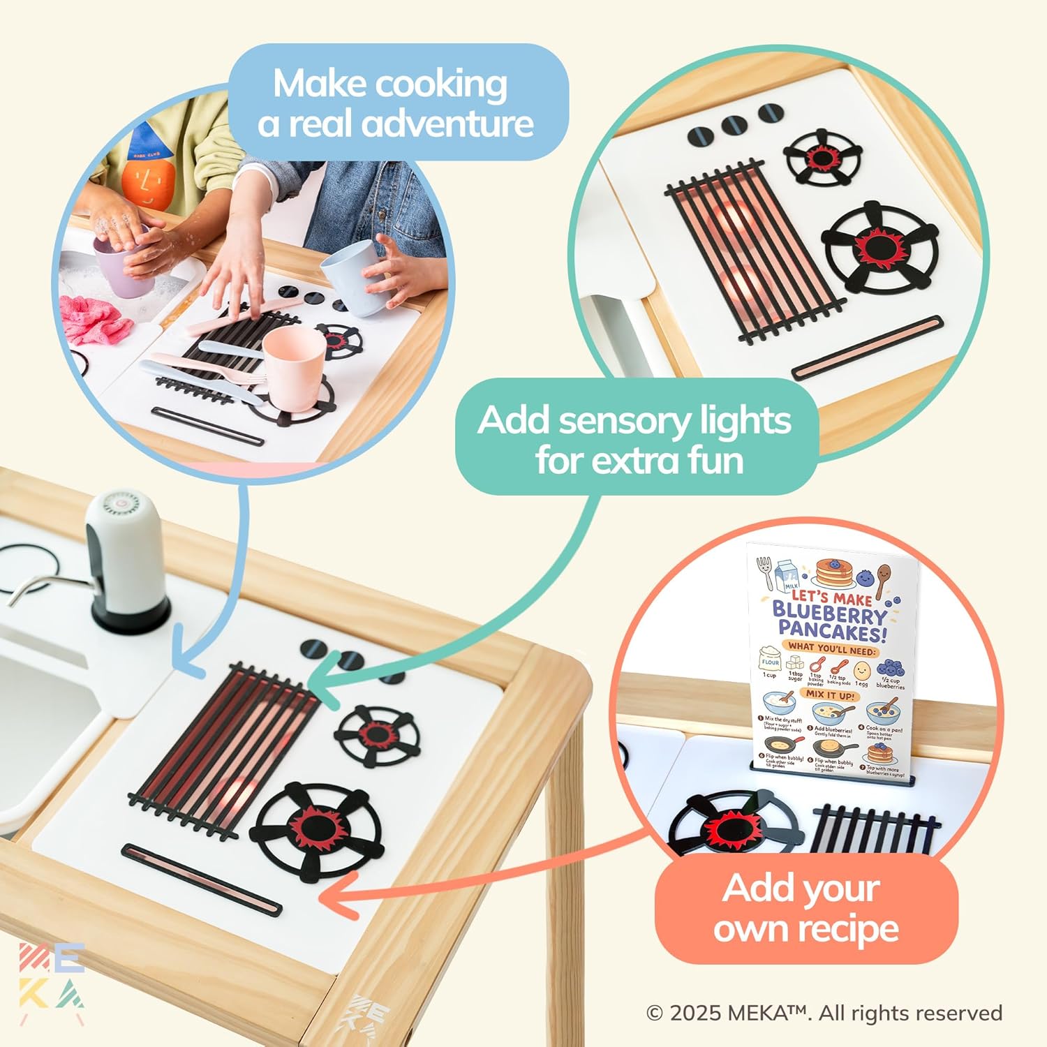 MEKA Sensory Table & Kitchen Play Set – Includes 6-in-1 Activity Table + Water Pump + Kitchen Panels – Real-Life Role Play for Toddlers & Preschoolers – Sensory Play, Imaginative Learning, Montessori-