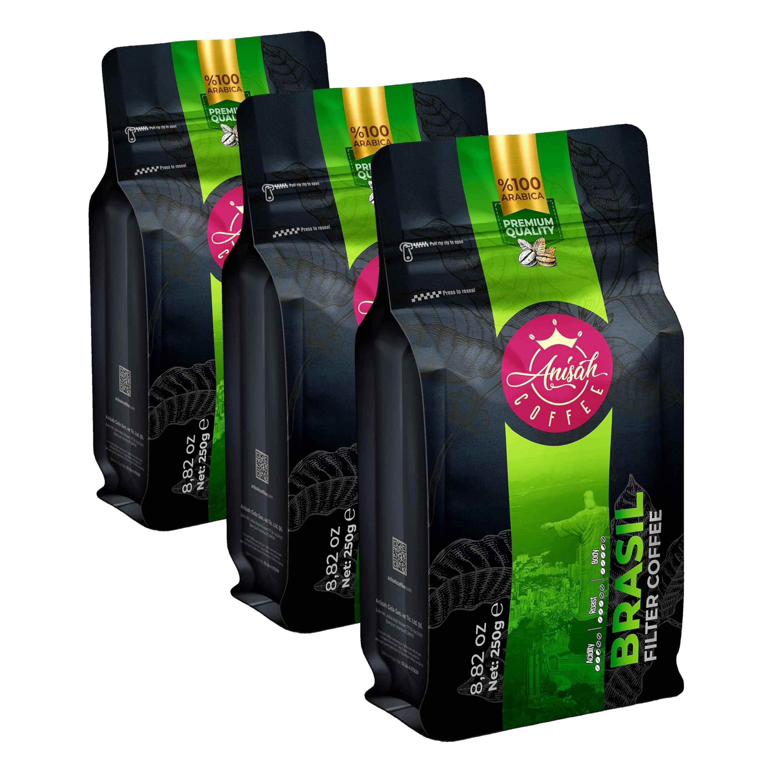 Anisah Coffee Brasil Filtre Kahve Öğütülmüş 250gr (3 paketi)