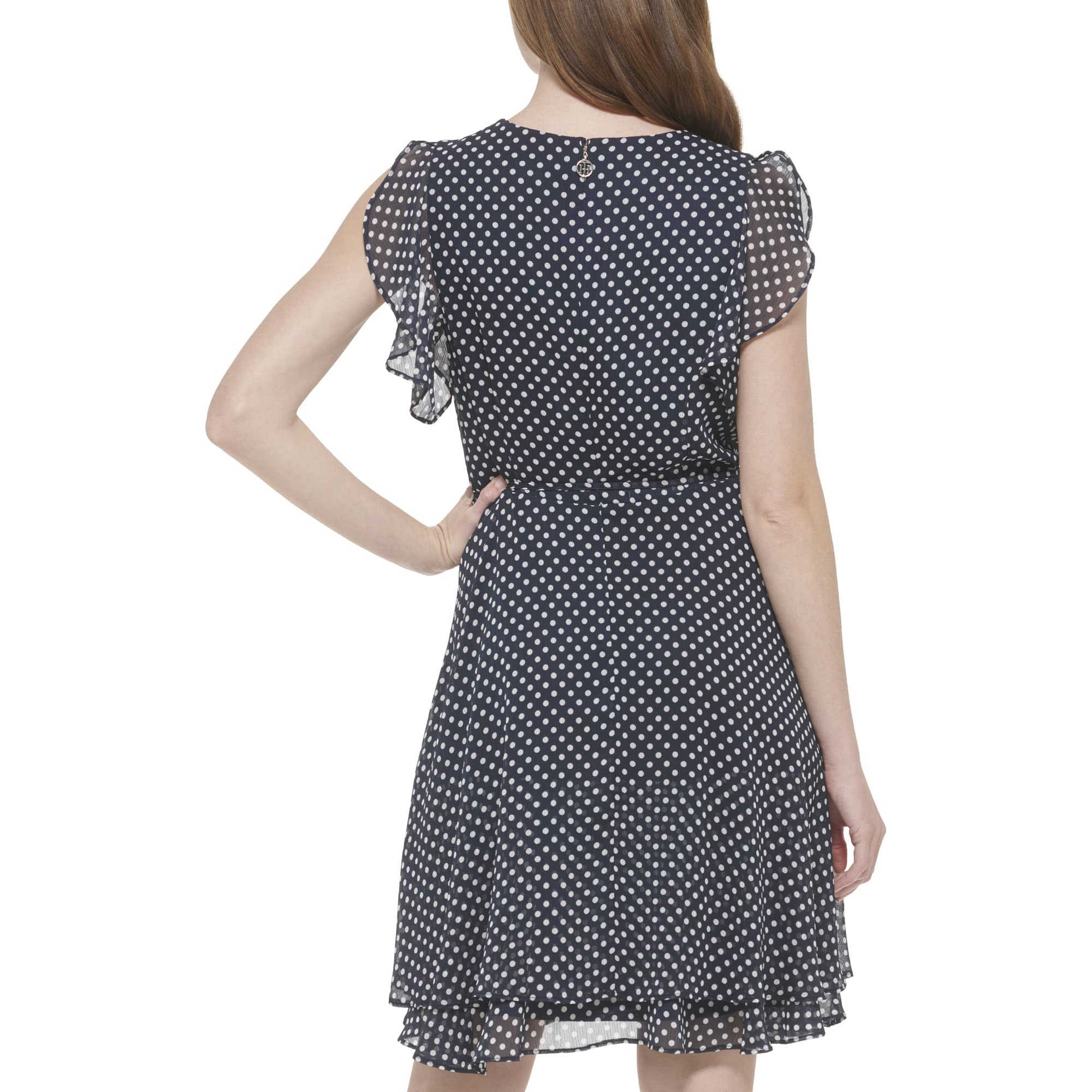 Tommy Hilfiger Sleeveless Knee-Length Faux Wrap Chiffon Dress Vestito Casual Donna