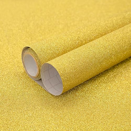 lenify Papel tapiz adhesivo con purpurina de champán de 17.7 x 118.1 pulgadas, papel tapiz autoadhesivo color champán brillante con purpurina para
