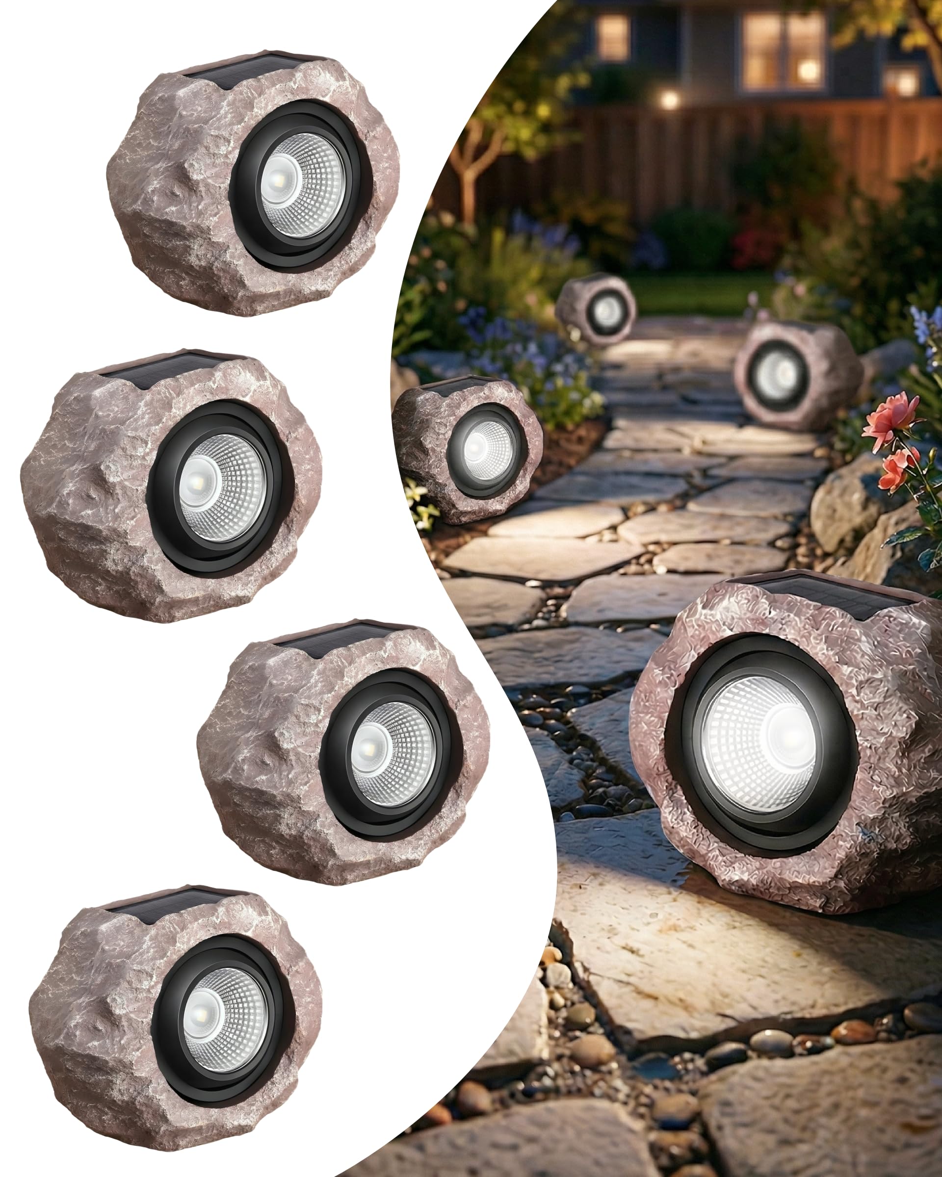 4 Pack Solar Rock Lights Outdoor, Angle Adjustable Solar Lights