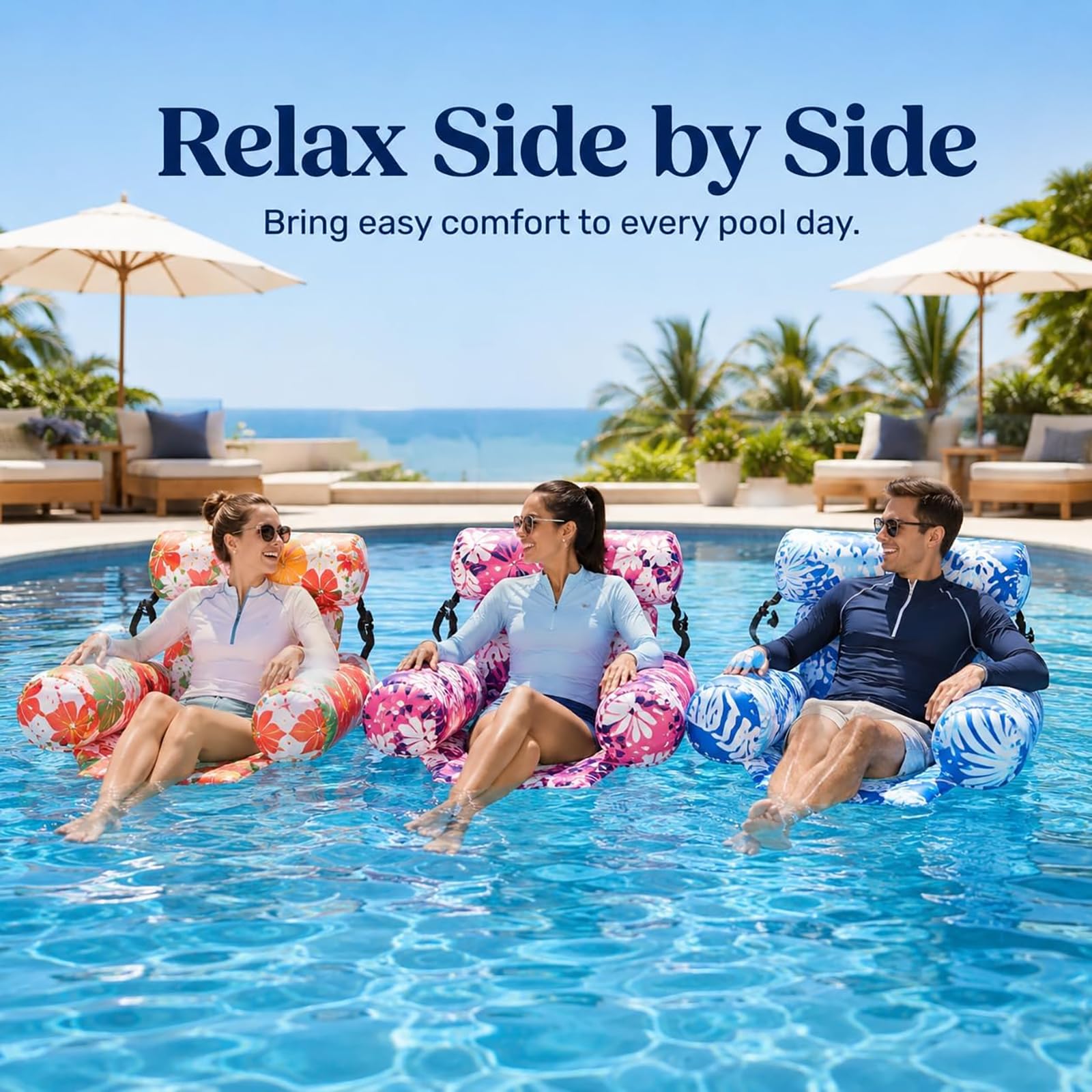 Chaise longue de piscine gonflable, hamac d'eau portable robuste, salon flottant pour piscine, lac et plage – Idéal pour une fête à la piscine