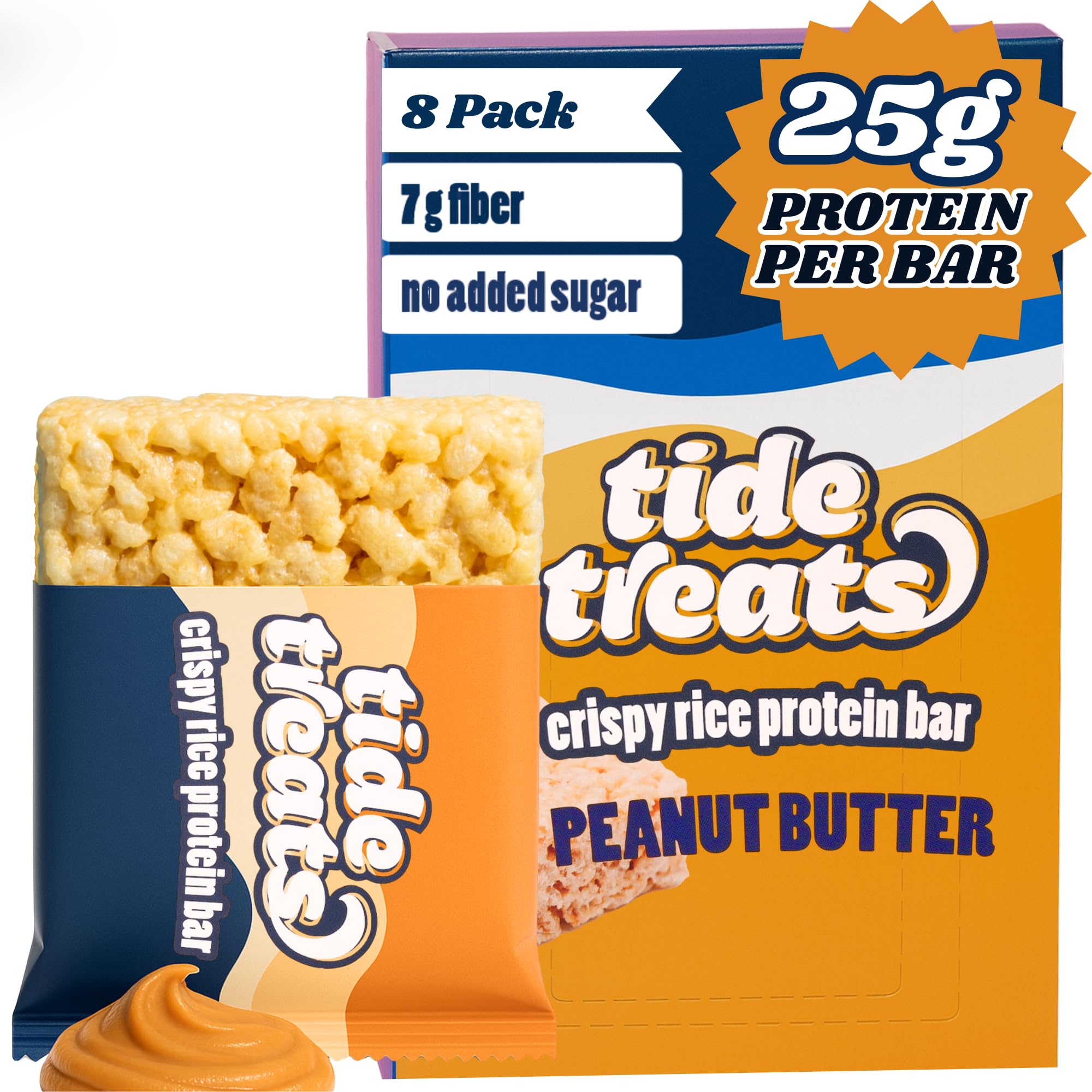 Crispy Rice Protein Treat Peanut Butter Bar | 25 g Protein, No Added Sugar, 7 g Fiber, Gluten Free | High Protein Snack for On-the-Go, Post-Workout or