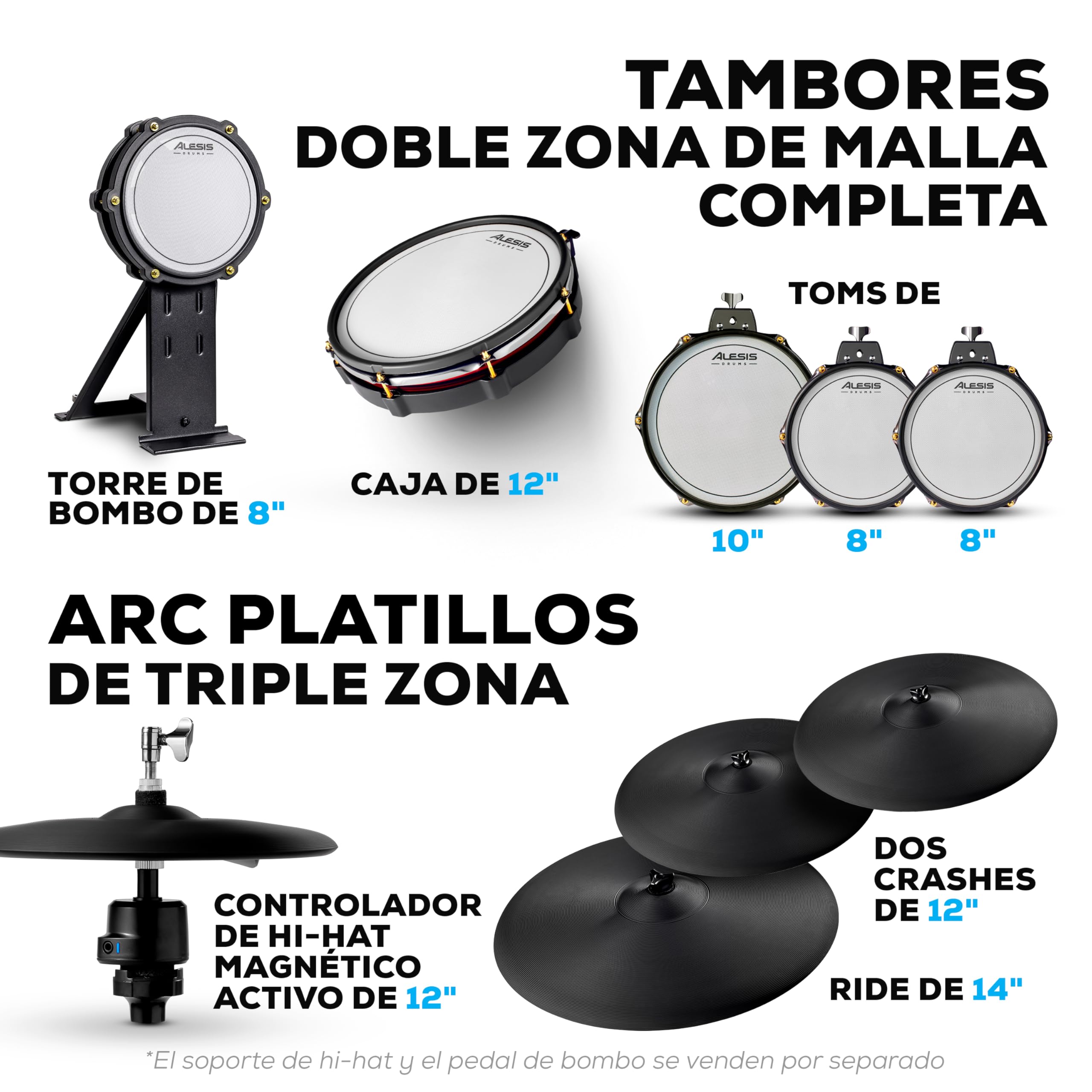 Alesis Strata Core - Kit de Batería Electrónica con Pantalla Táctil, Platillos de Triple Zona, Hi-Hat Magnético Activo y Parches de Malla de Doble Zona