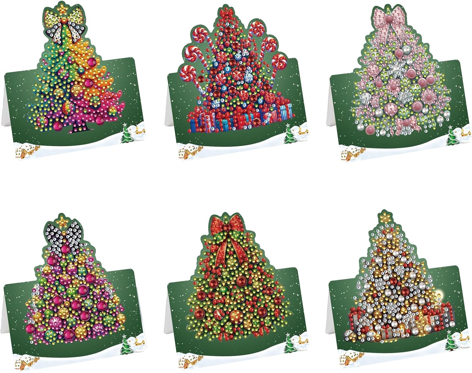 Christmas Tree DIY Diamond Art Greeting Cards 6PCS Set for Adults Holiday Party Craft Lovers Handmade Gift Relaxing Hobby Mosaic Art Crystal Idea