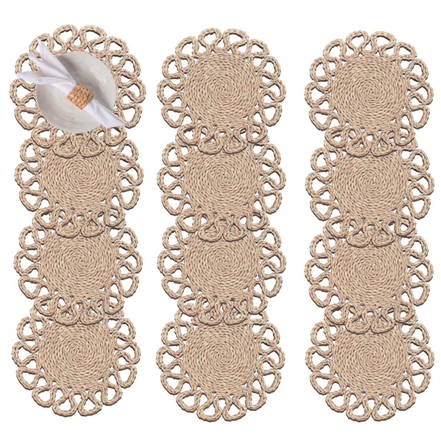 13.8" Set of 12 Round Seagrass Placemats by Laquedecraft