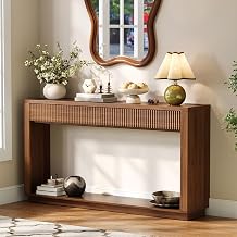 63 Inch Console Table with Storage, Fluted Wood Entryway Table