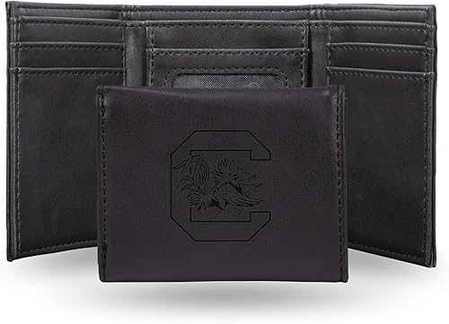 Vista 351 de Rico Industries NCAA - Cartera triple grabada con láser y tres pliegues grabada con láser, accesorio para hombre Negro