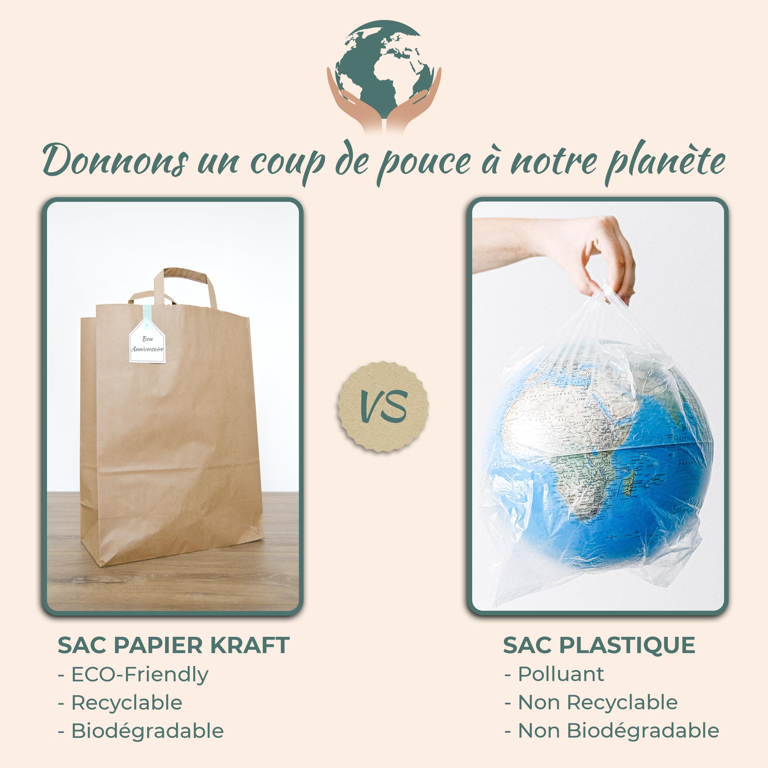 PACKY - Sac Papier Kraft 26x35x12 Cm - 50 Pièces - Sac Kraft Avec Poignée | Large choix