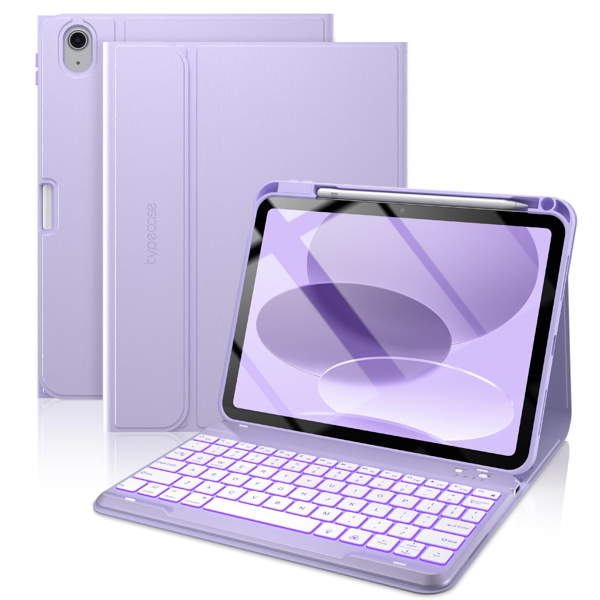 typecase Folio Keyboard Case for iPad 10th Gen 10.9 inch (2022) and iPad 11th (A16, 2025), Magnetic Wireless Detachable Keyboard, 7-Color Backlight,