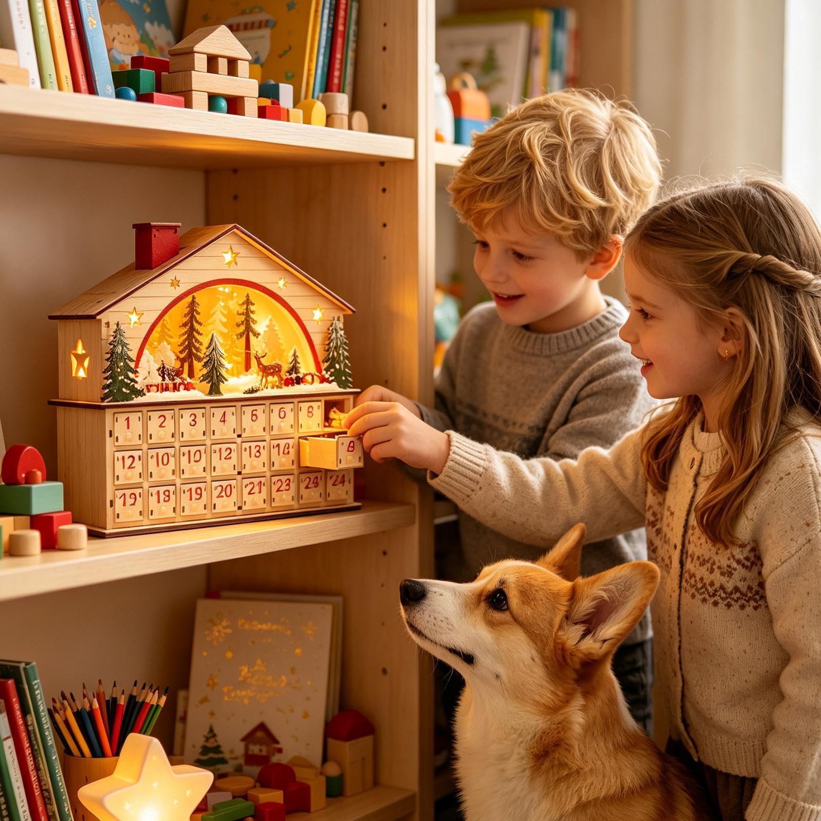 Calendario Navideño De Cuenta Atrás 24 Días Gabinete de Escritorio Forma | Calendario de Cuenta Atrás para Navidad con Cajones Celebración Apartamento Salón Hogar