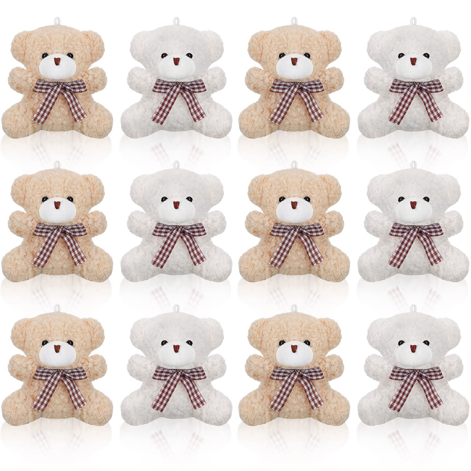 Zomiboo 12 Pezzi 4 Pollici Mini Animali di Orsetto Coniglietto Cucciolo Koala di Peluche Giocattoli Pasquali Bambole Pelose per Compleanno Portachiavi (Orsetto, Albicocca e Bianco)