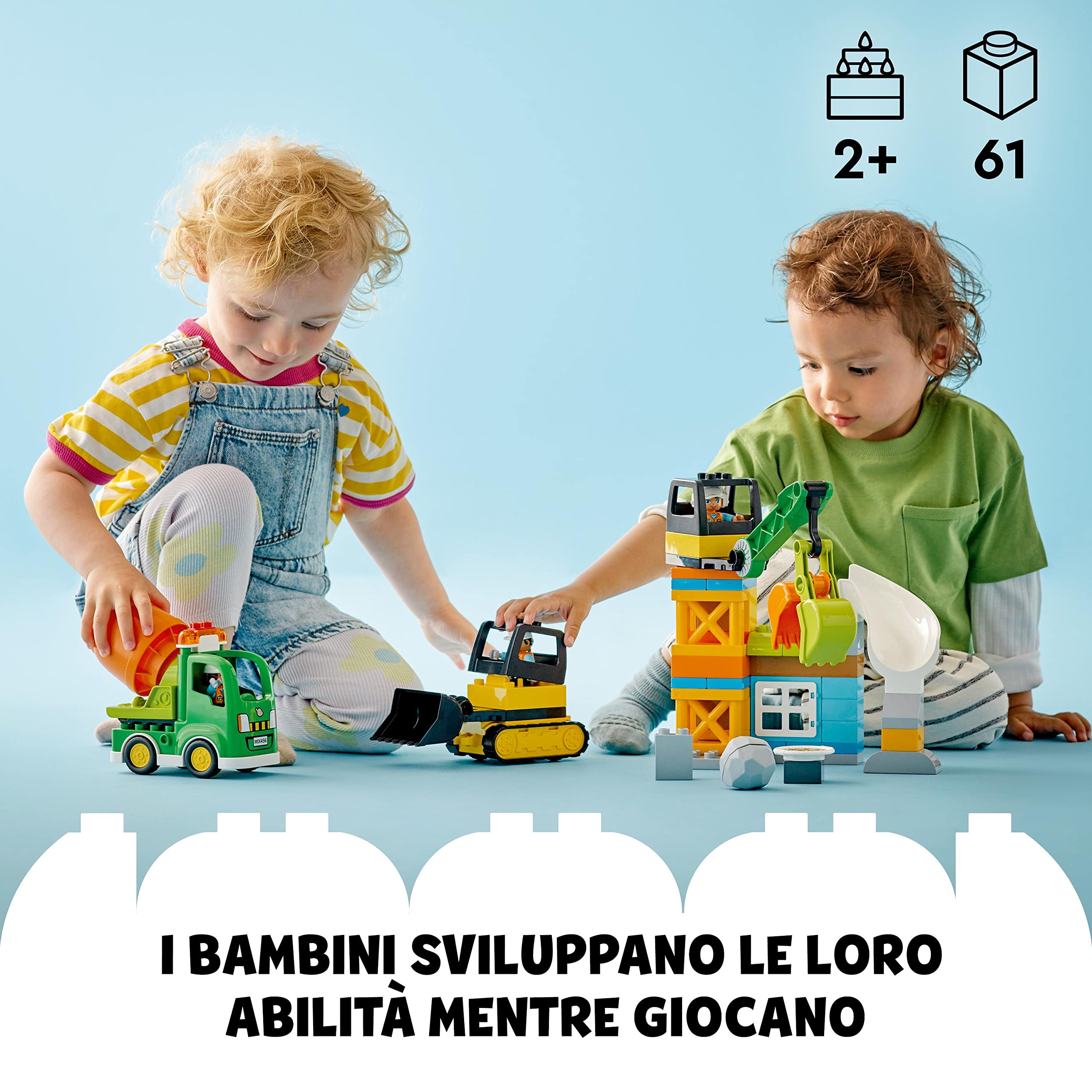 LEGO DUPLO Town Cantiere Edile con Bulldozer, Betoniera e Gru Giocattolo, Idea Regalo per Bambini e Bambine da 2 Anni, Giochi Educativi e Sensoriali con Luci, Suoni e Mattoncini Grandi 10990