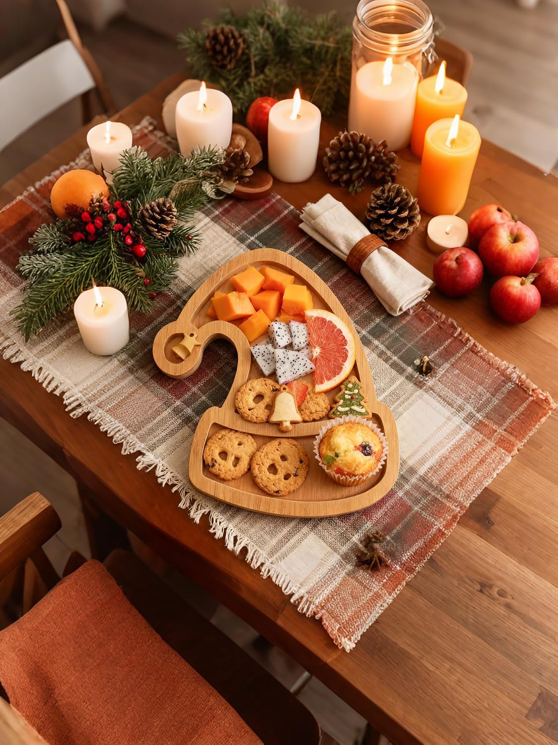 AYWVRBST Christmas Cheese Board, Fruit Candy Plate, Fruit Plate, Cutting Board (Christmas Hat)