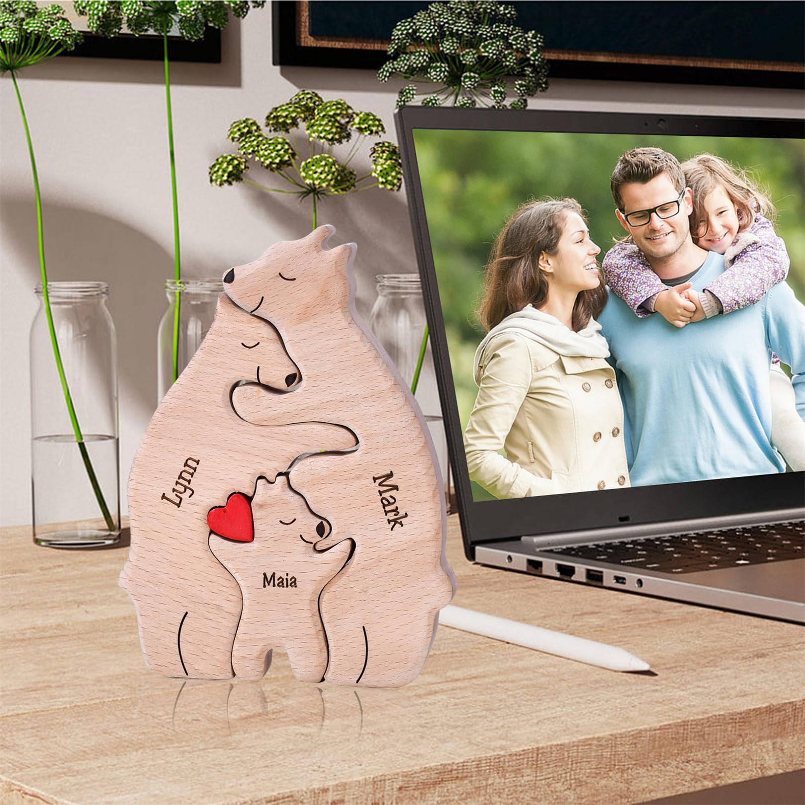Personalized Wooden Bear Family Puzzle | Custom Name Wood Art For Home Decor | Gift For Mom, Dad, Housewarming | Heartwarming Family Keepsake - View #10
