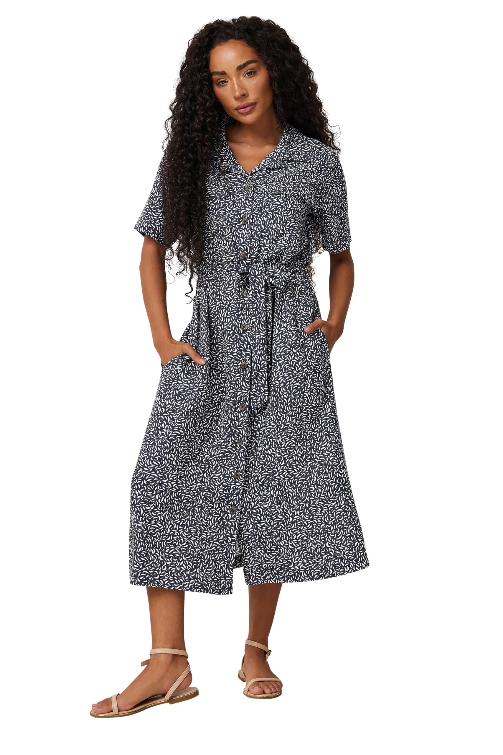 M&Co Petite Linen Shirt Dress - Dark Navy - Size 14