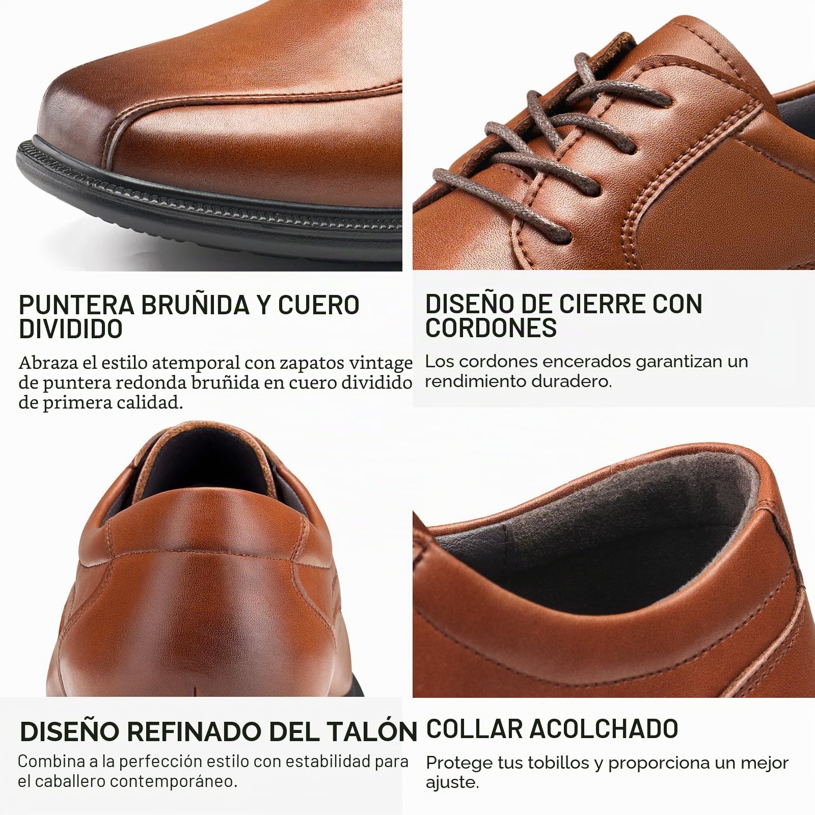 HEEZ Zapatillas Vestir Hombre Zapatos Oxfords Derby Cordones Clásico Zapatos de Traje Punta Cuadrada Cómodos Formales Boda Zapatillas Piel Negocios Negro Marrón EU 40-46