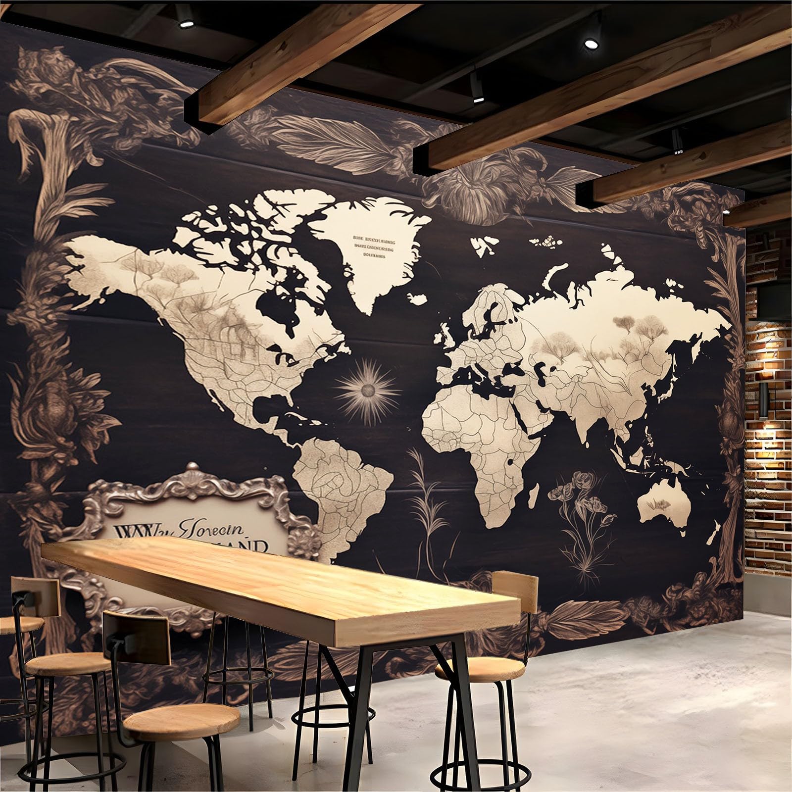 Tapeta mapa świata retro drewniane tło 250 x 175 cm zdjęcie plakat mural tapeta, DIY sztuka ścienna mural wodoodporne tapety ścienne, do salonu sypialni przedszkola tło telewizora wystrój domu