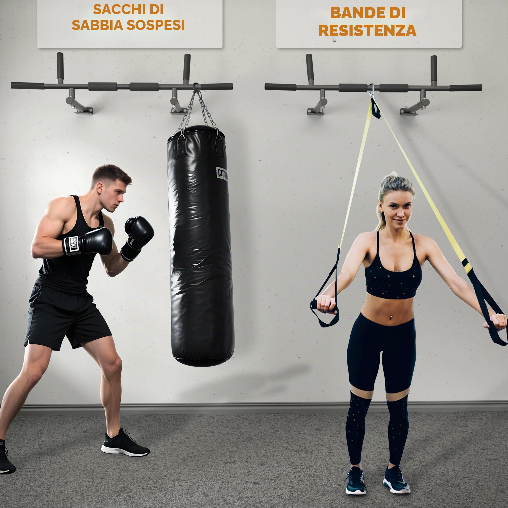 ONETWOFIT Barra per trazioni, montaggio a parete, montaggio a soffitto, 3 in 1, Heavy Duty per allenamento indoor Home Gym (carico massimo 200 kg)